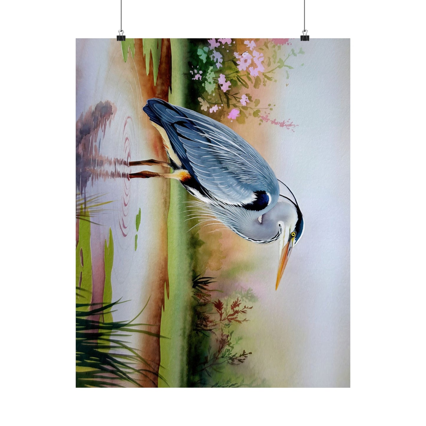 Blue Heron Standing In Water Watercolor Poster