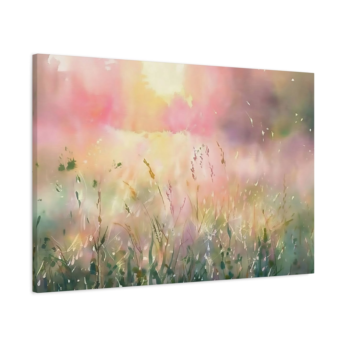 Dreamy Meadow Sunrise Watercolor Canvas Wall Art