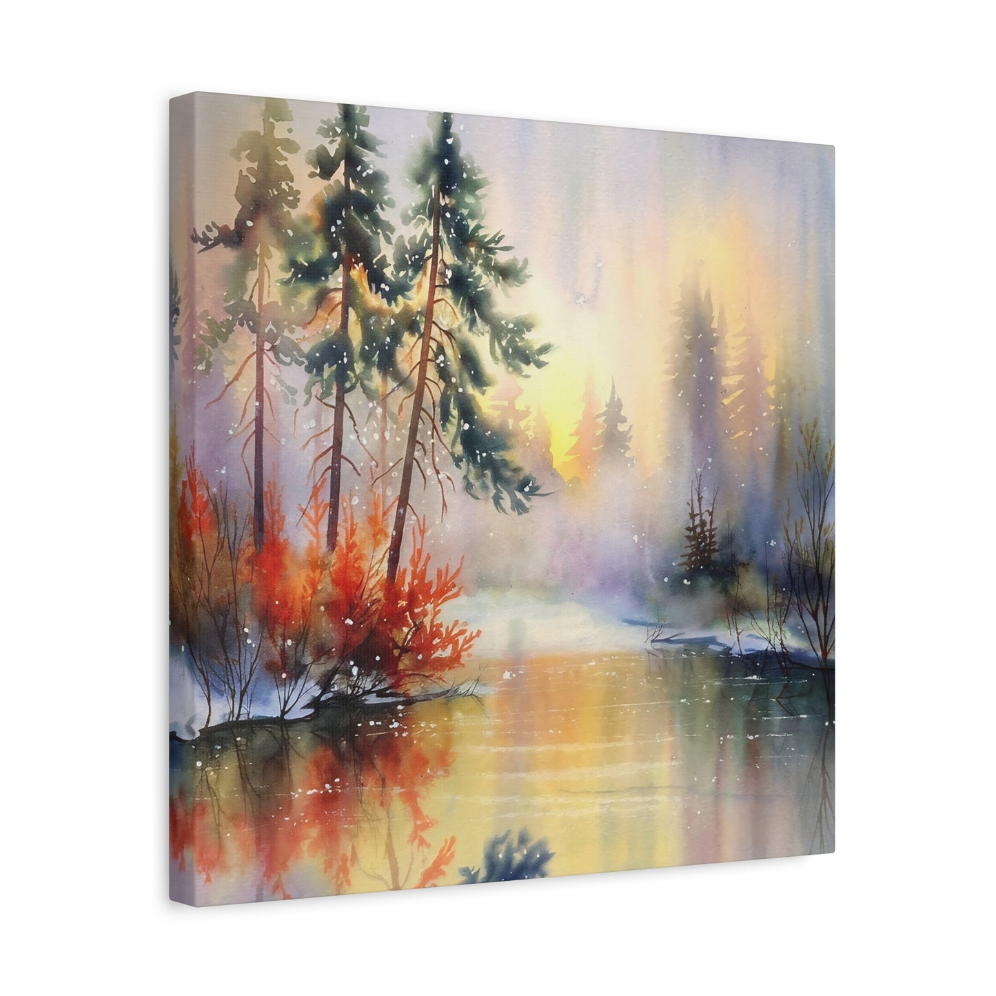 Dreamy Woodland Pond Watercolor Canvas Wall Art