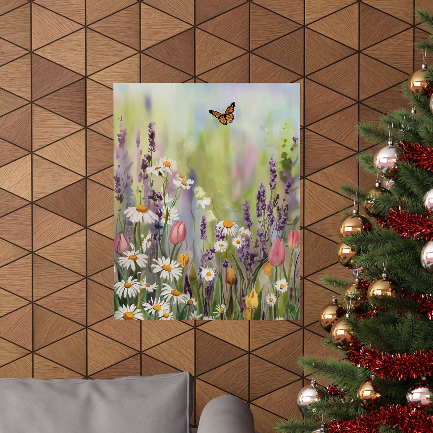 Field Of Flowers With Butterfly Poster