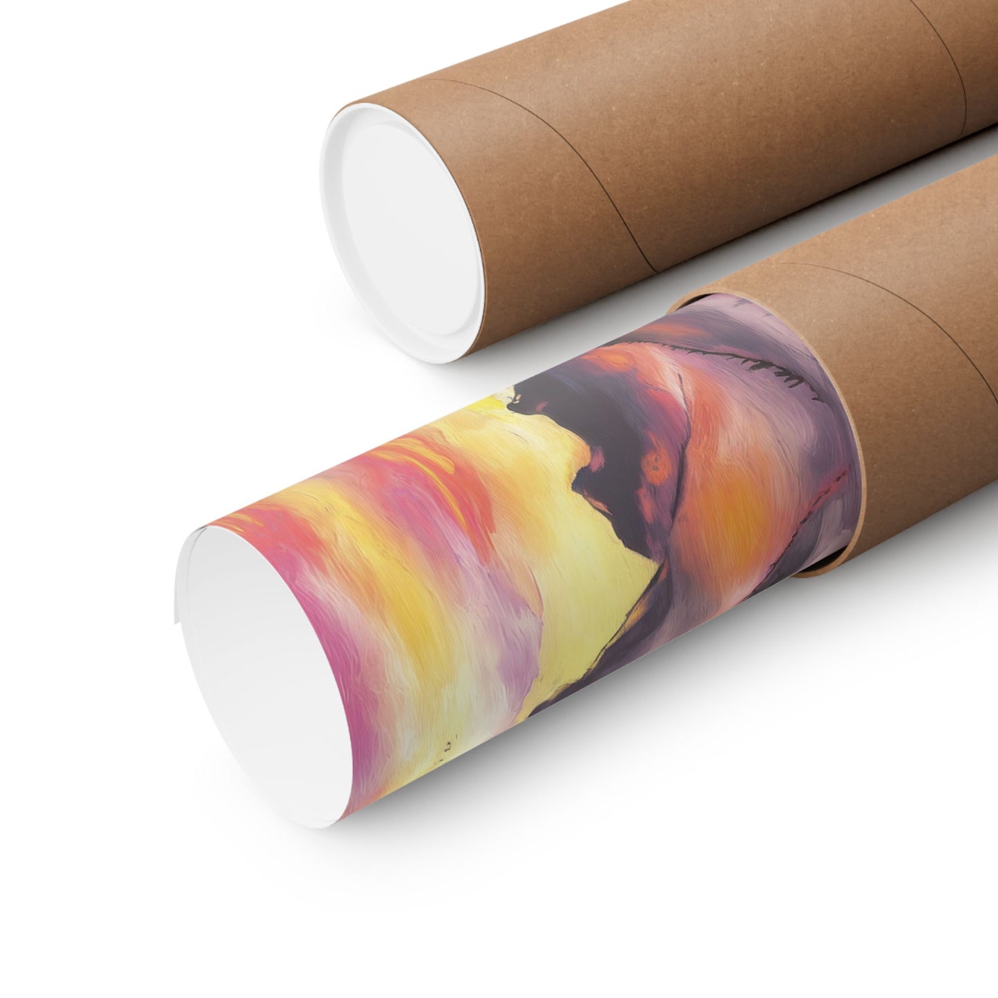 Dreamy Mountain Woodland Sunset Watercolor Poster