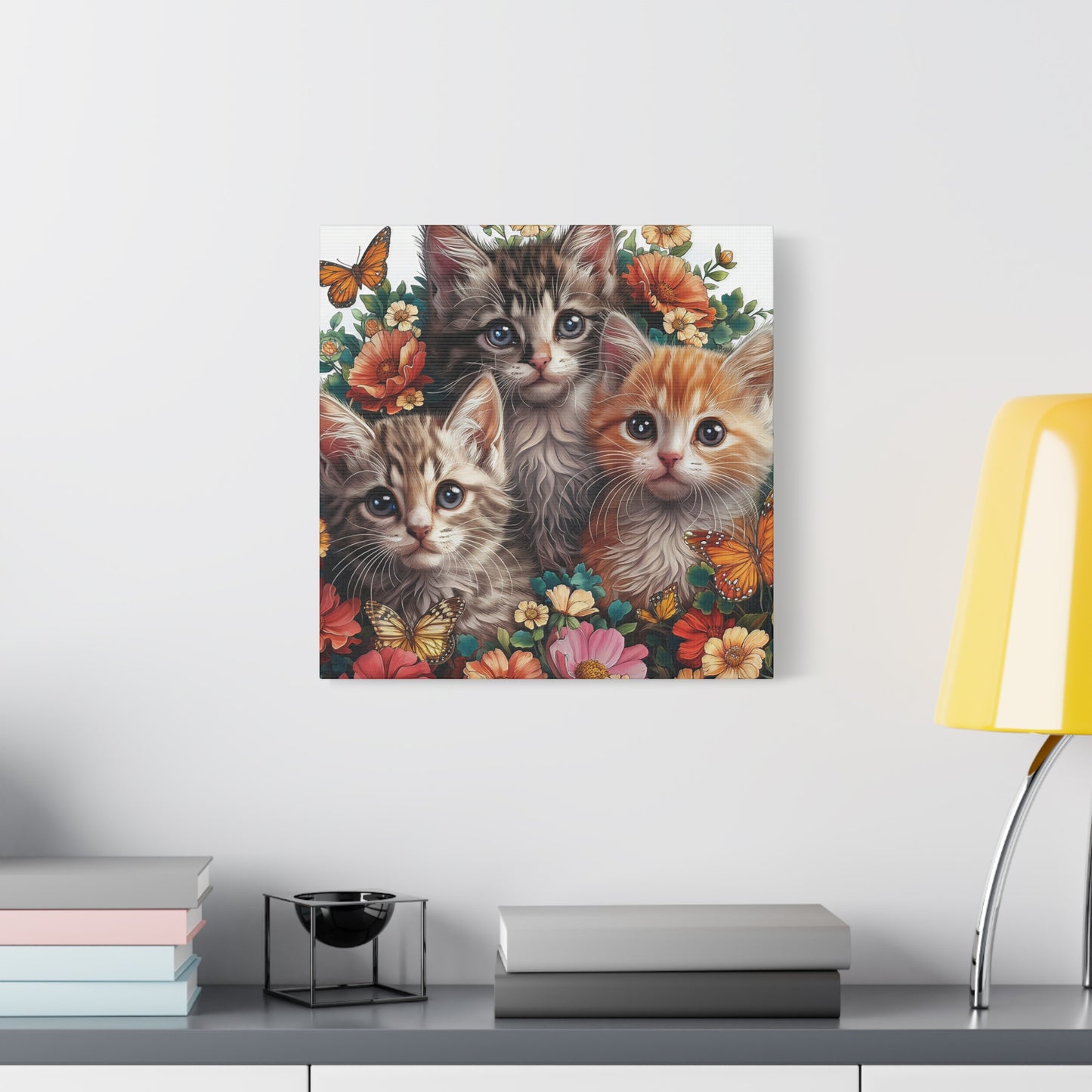 Cats In Flowers Canvas Wall Art