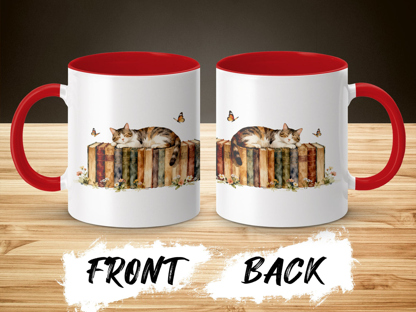 Unique Cat and Books Artistic Design Mug product