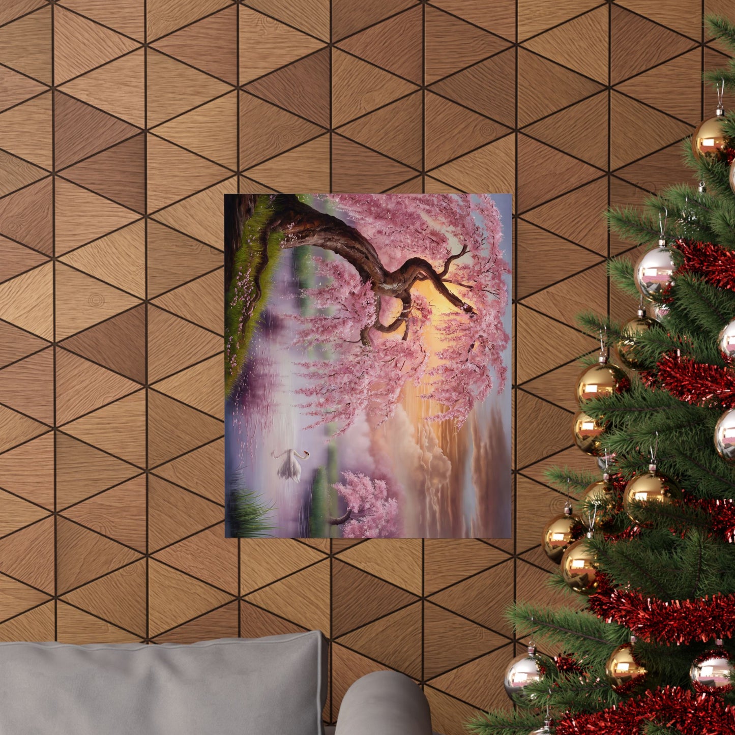 Cherry Tree And Swan Poster