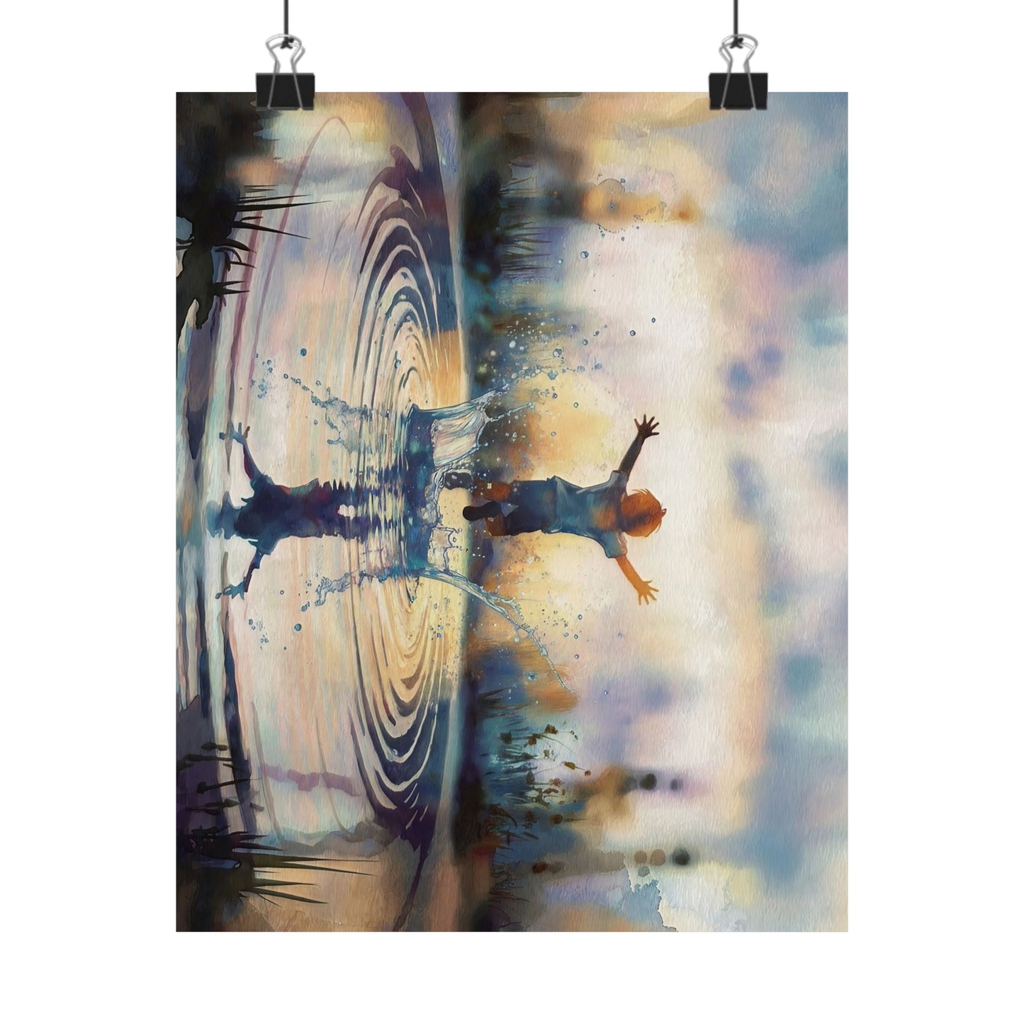 Boy Splashing In Puddle Watercolor Poster