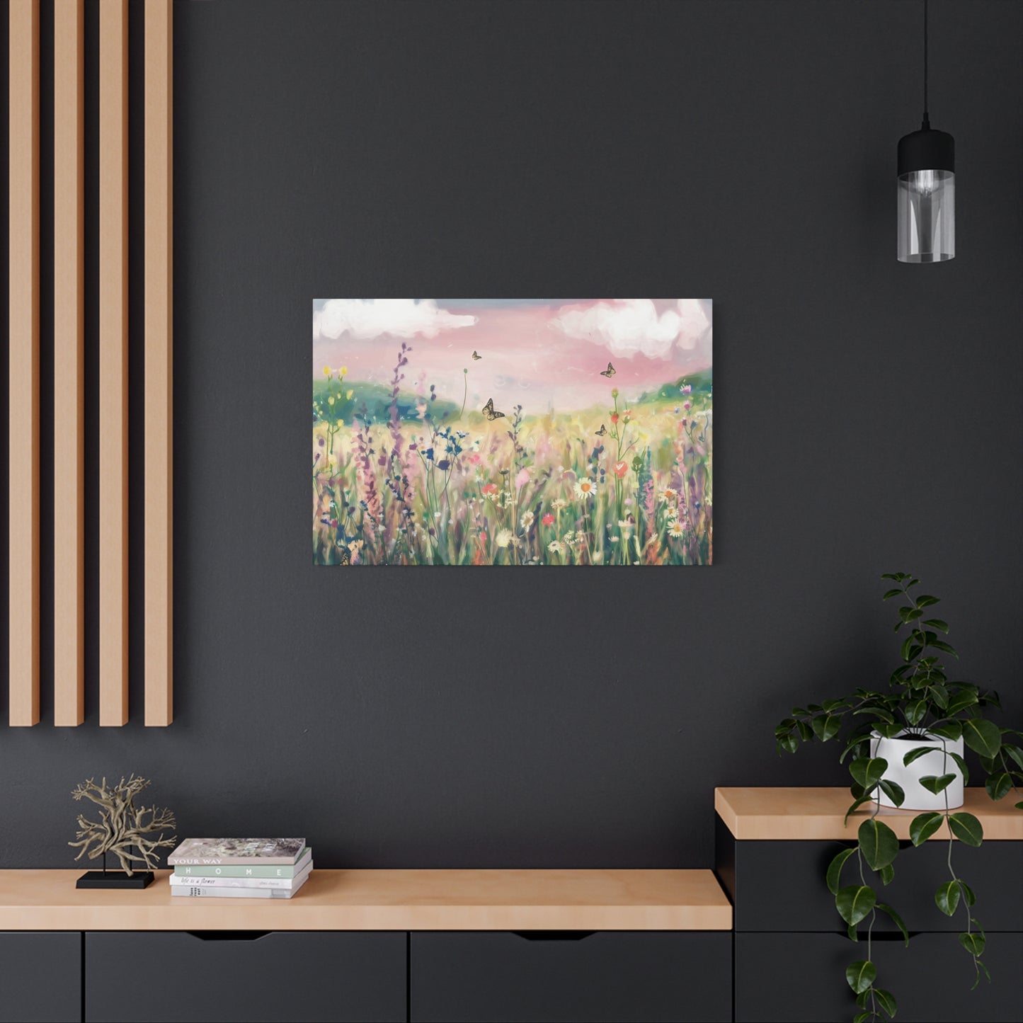 Wildflower Meadow With Butterflies Watercolor Canvas Wall Art