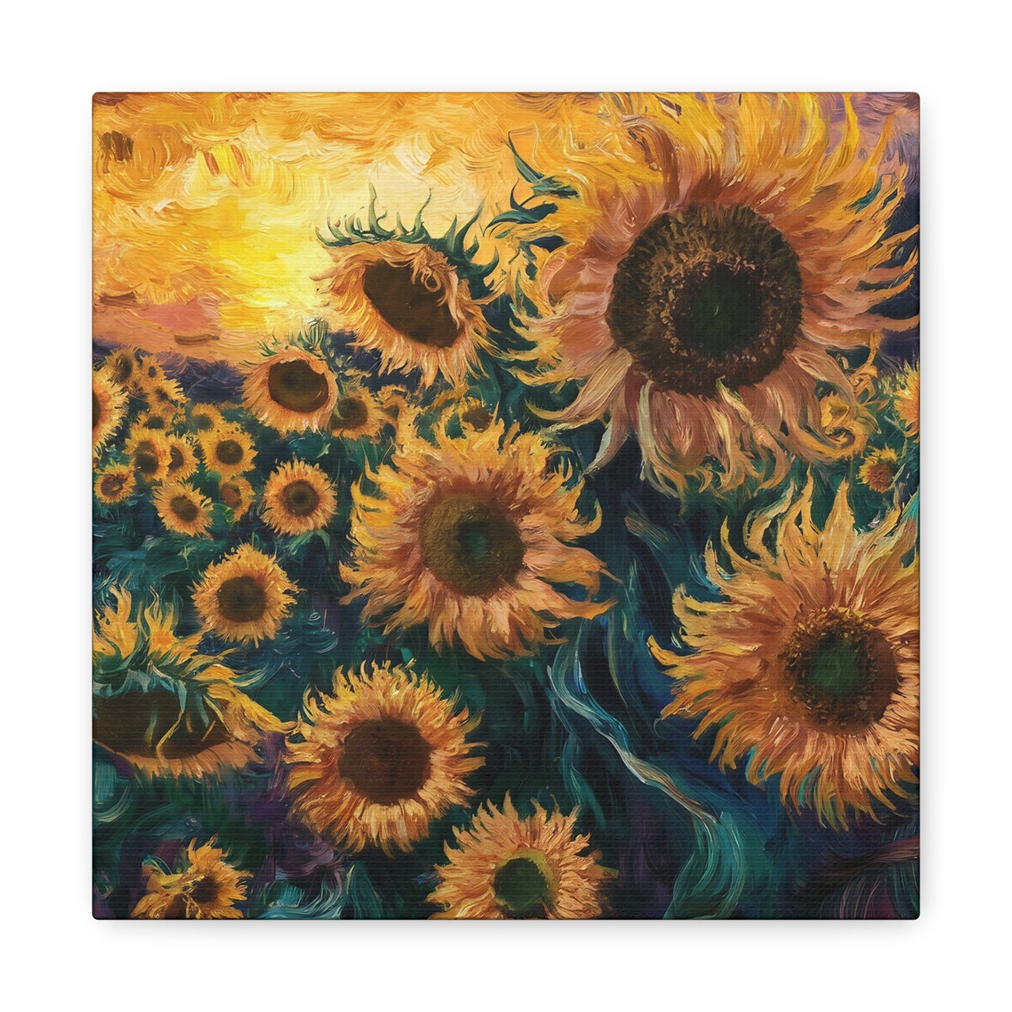 Field Of Sunflowers At Sunrise Canvas Wall Art