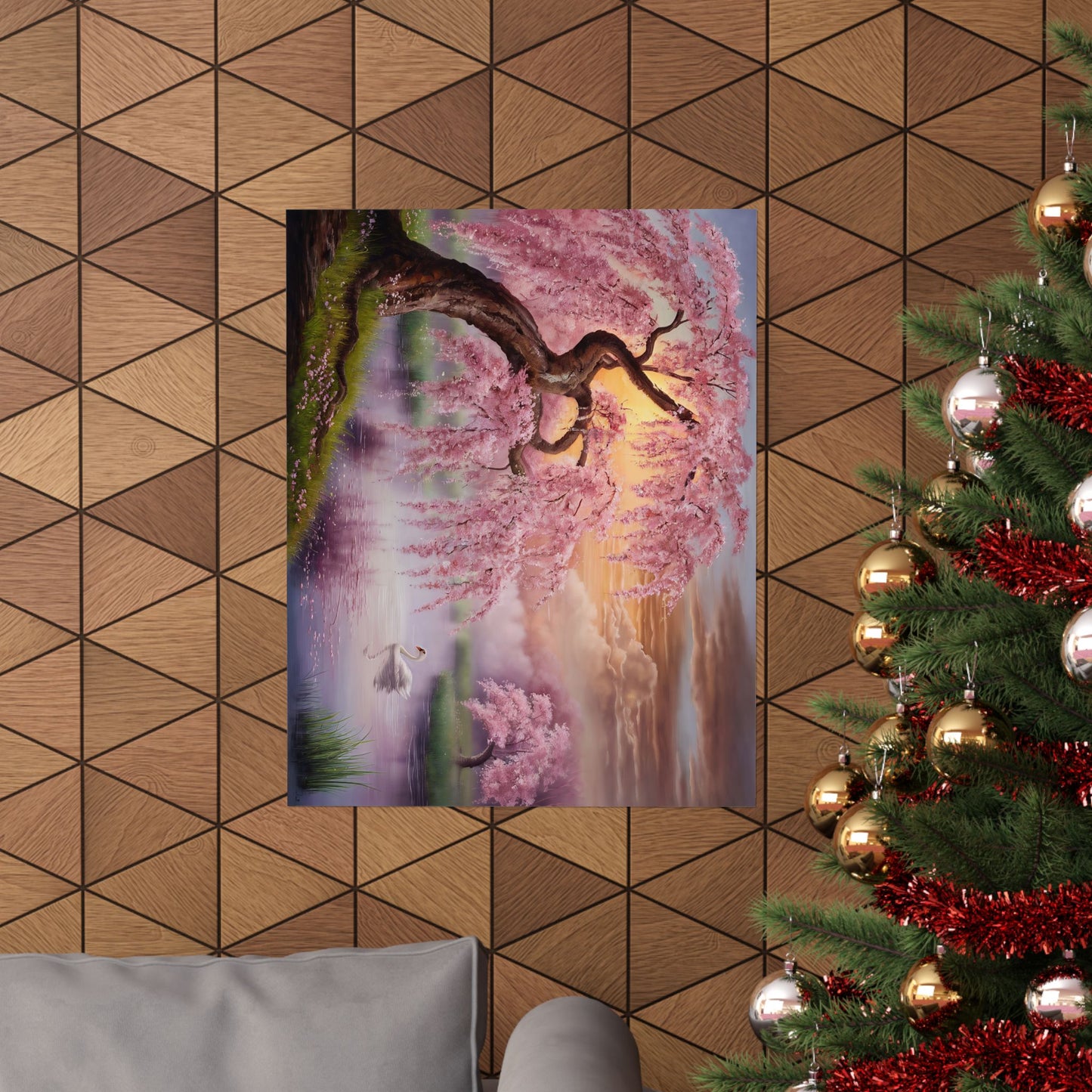 Cherry Tree And Swan Poster