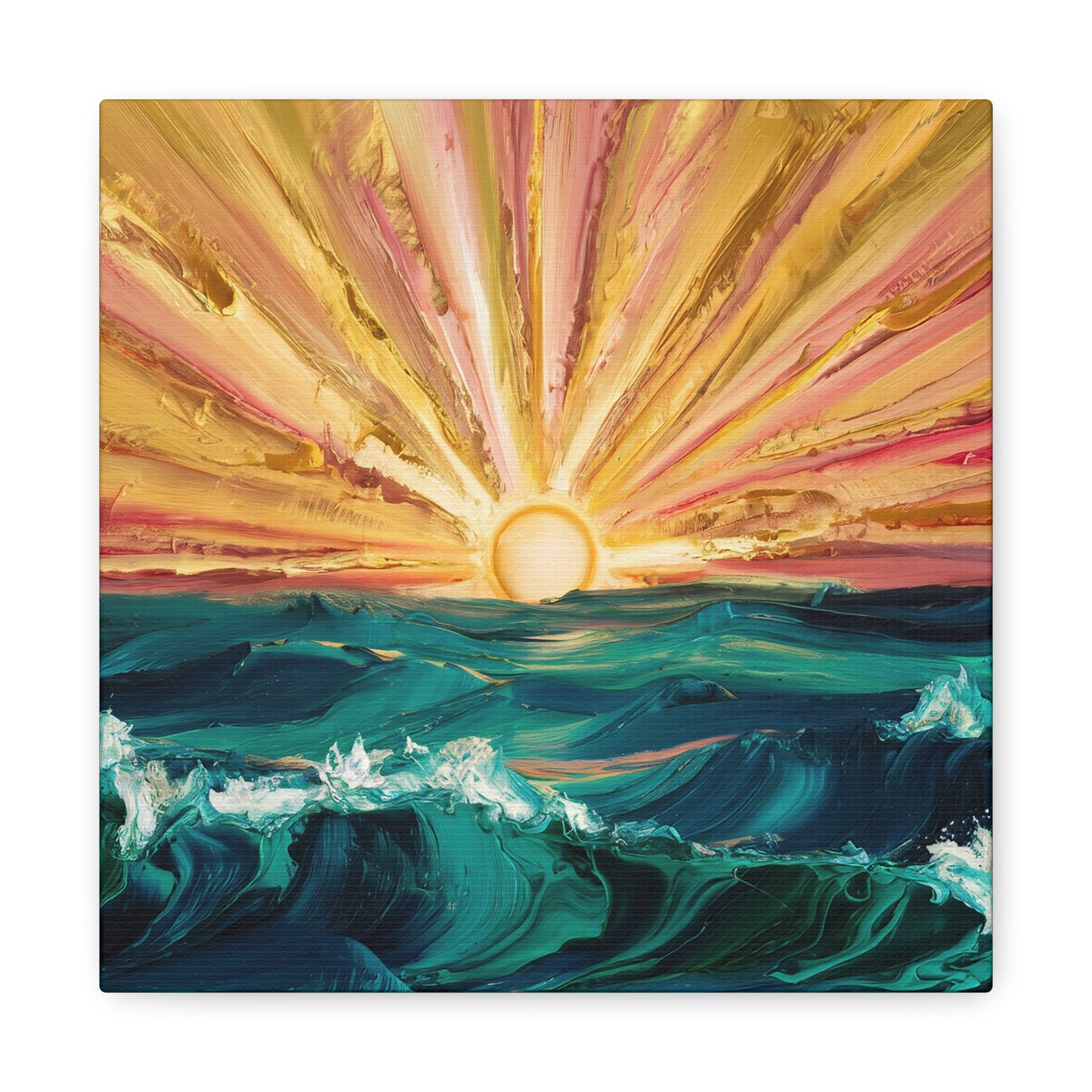 Textured Oil Painting Ocean Sunrise Canvas Wall Art