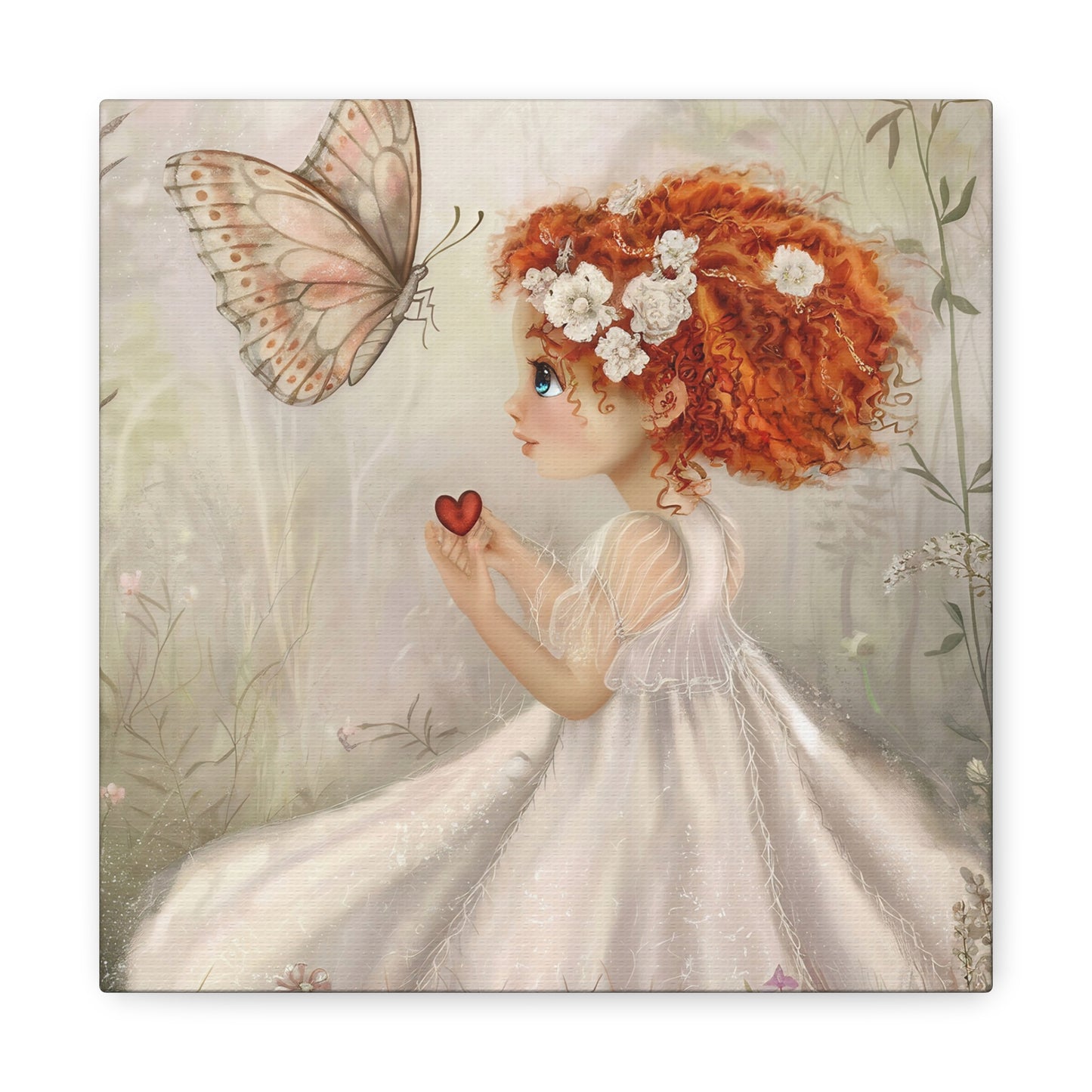 Red Headed Girl With Butterfly Canvas Wall Art