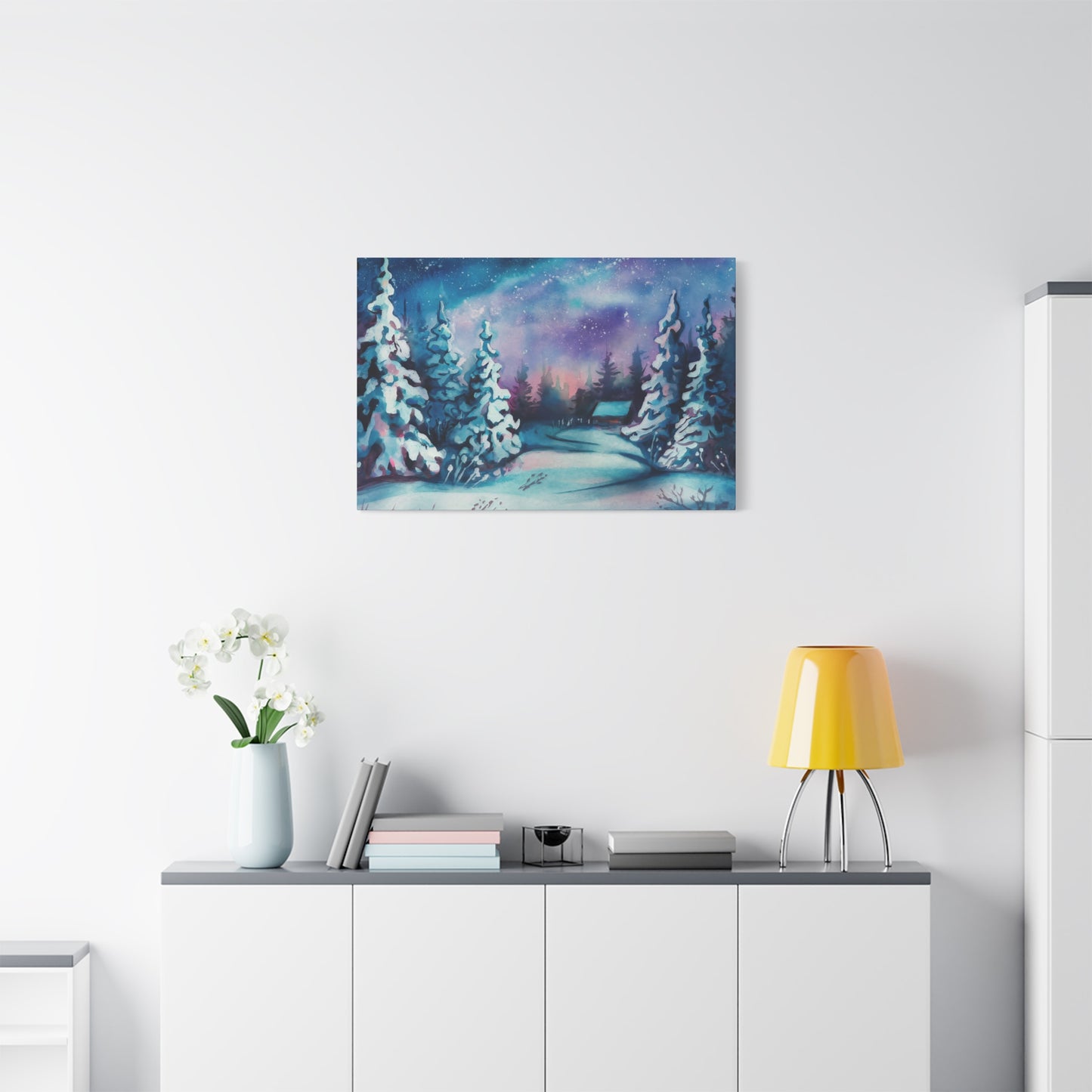 Winter Cabin Watercolor Canvas Wall Art