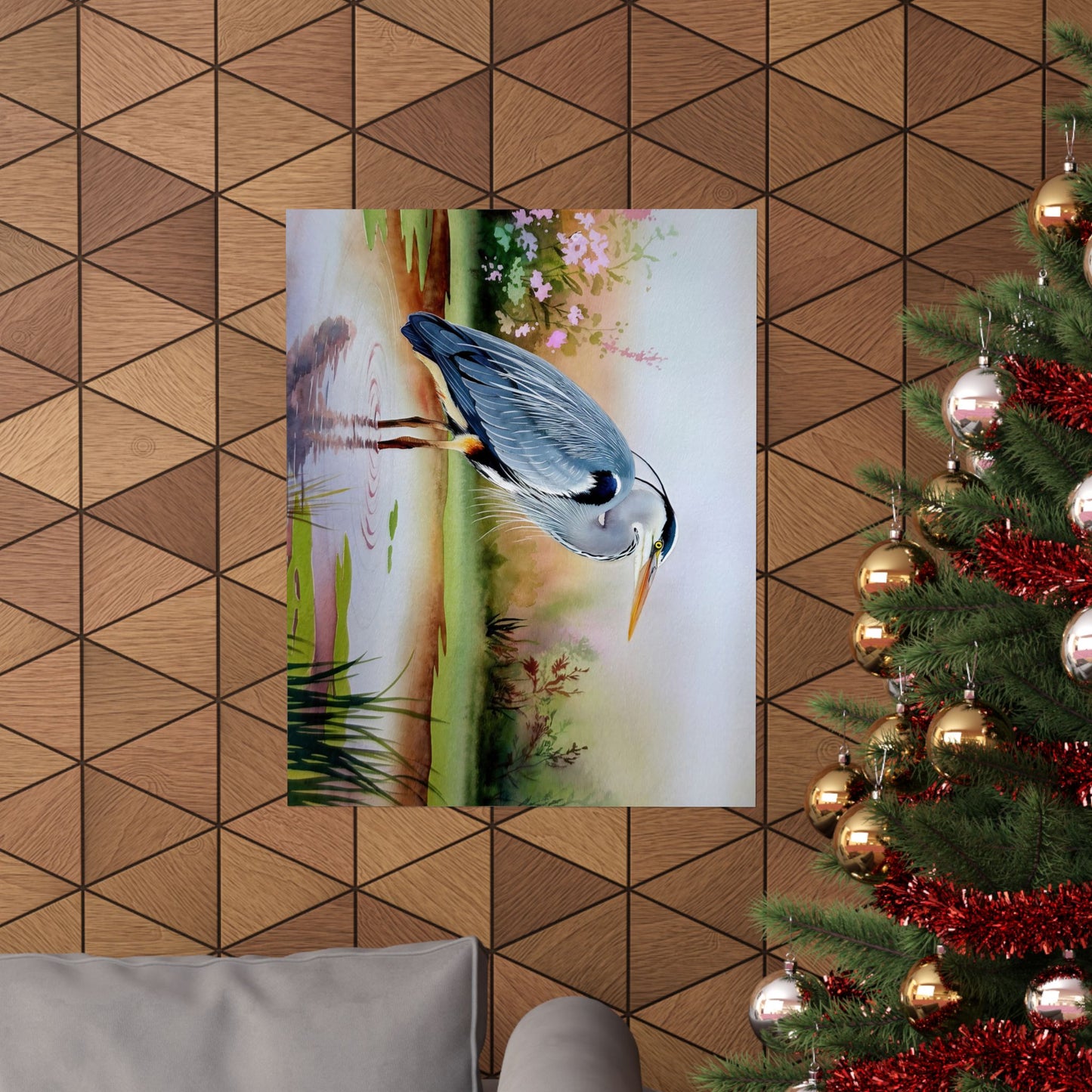 Blue Heron Standing In Water Watercolor Poster
