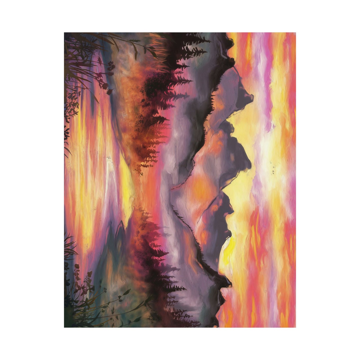 Dreamy Mountain Woodland Sunset Watercolor Poster