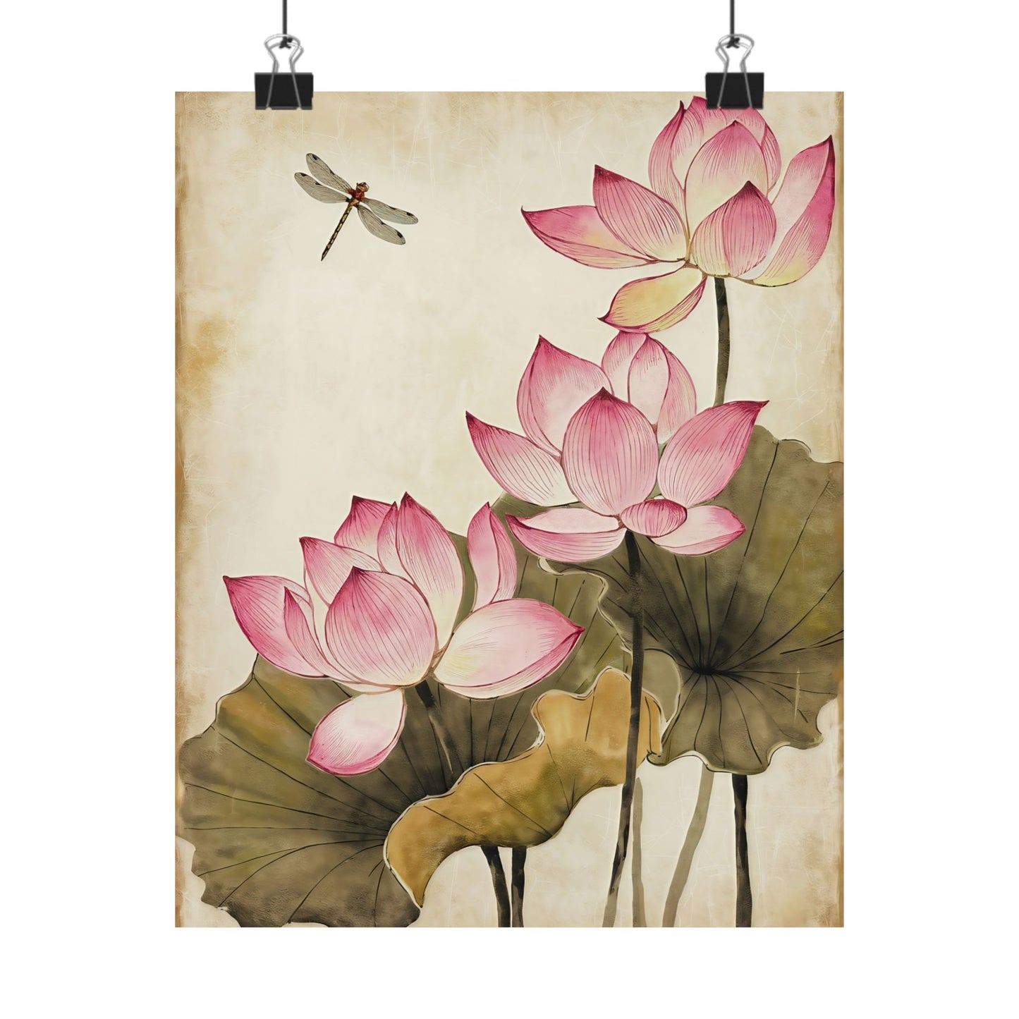 Pink Flowers With Dragonfly Poster