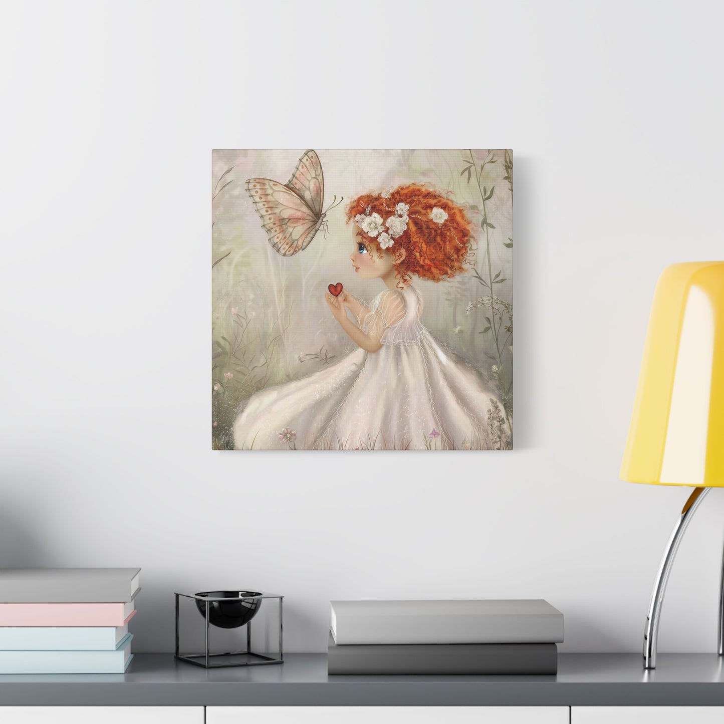 Red Headed Girl With Butterfly Canvas Wall Art