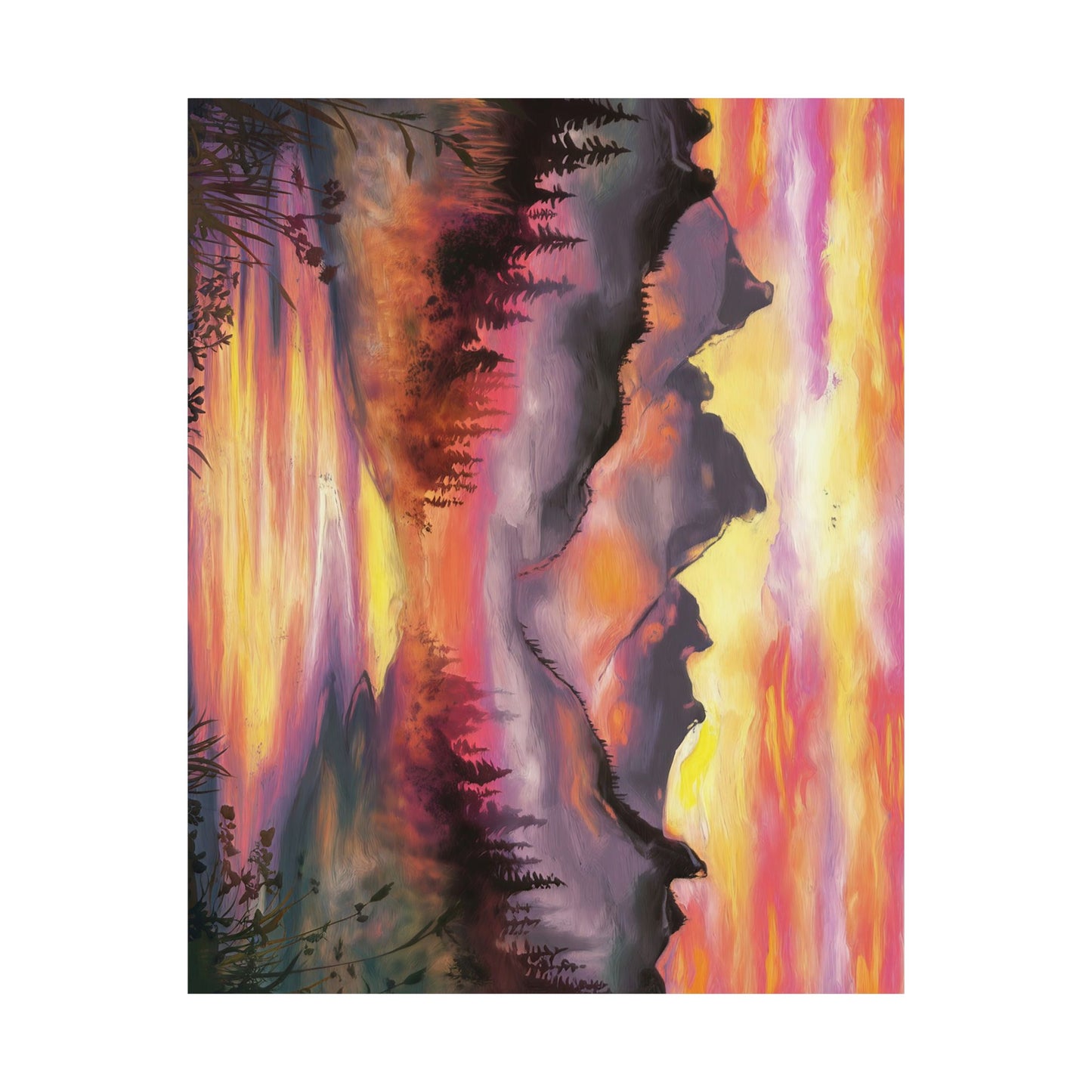 Dreamy Mountain Woodland Sunset Watercolor Poster