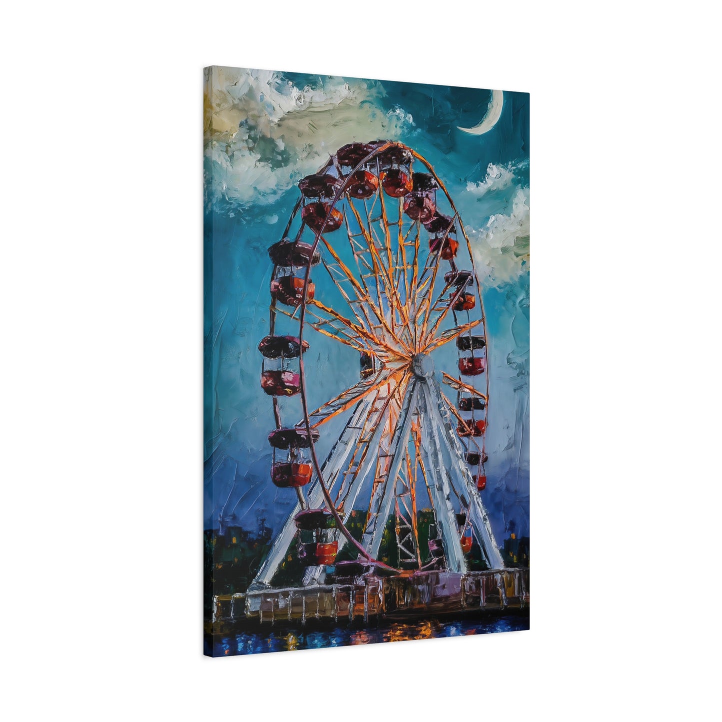 Ferris Wheel At Night Canvas Wall Art