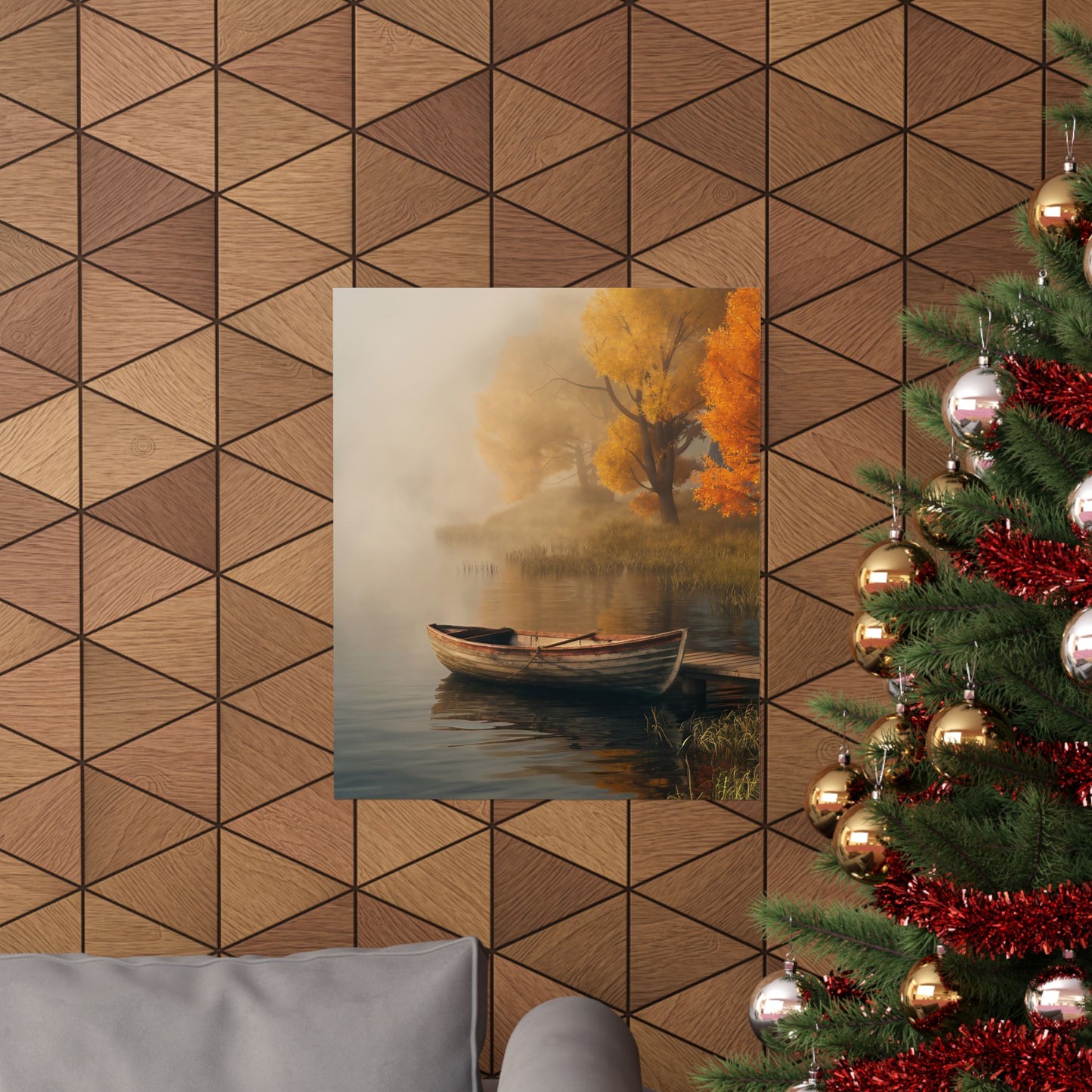 Wooden Boat On A Foggy Lake Poster
