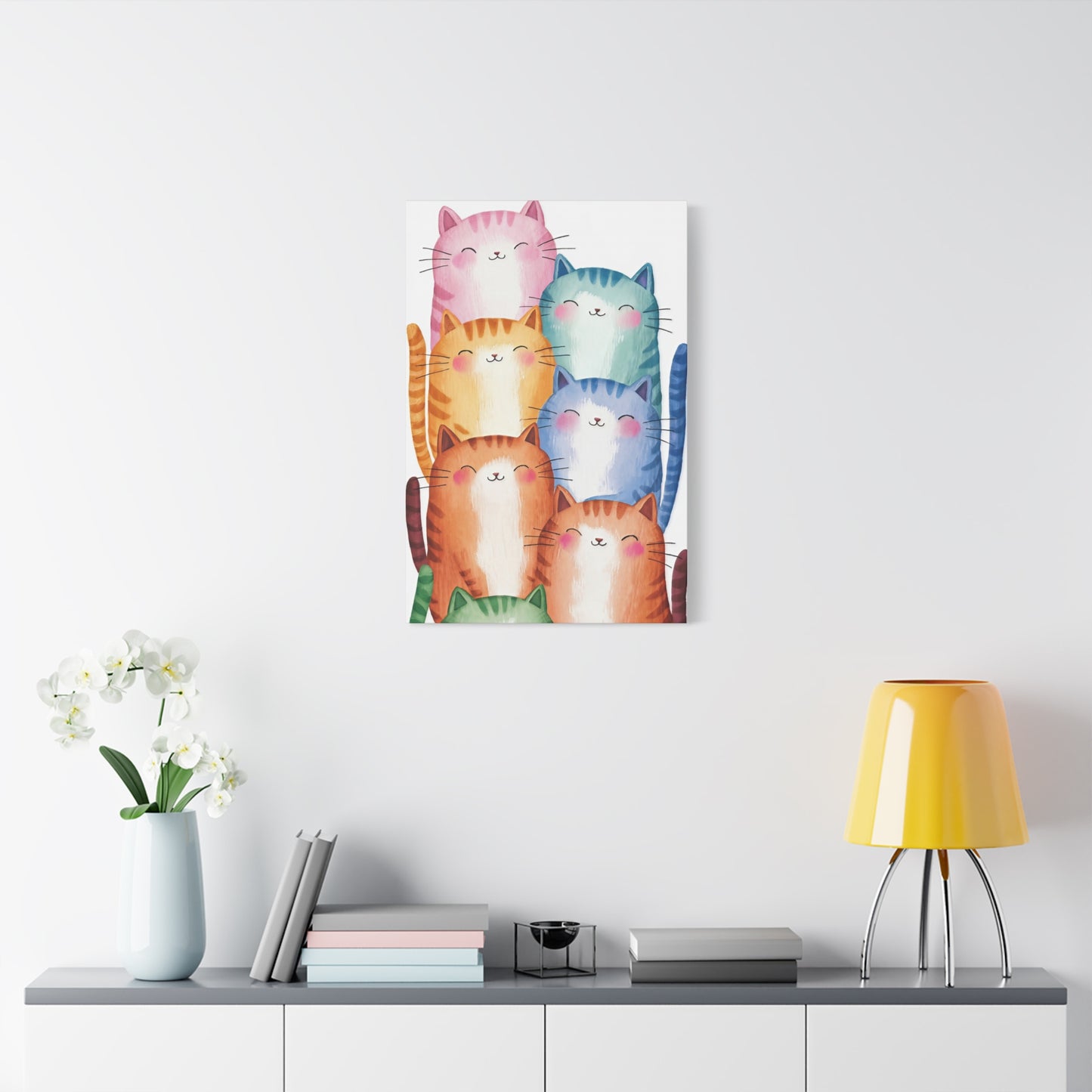 Stacked Cats Canvas Wall Art