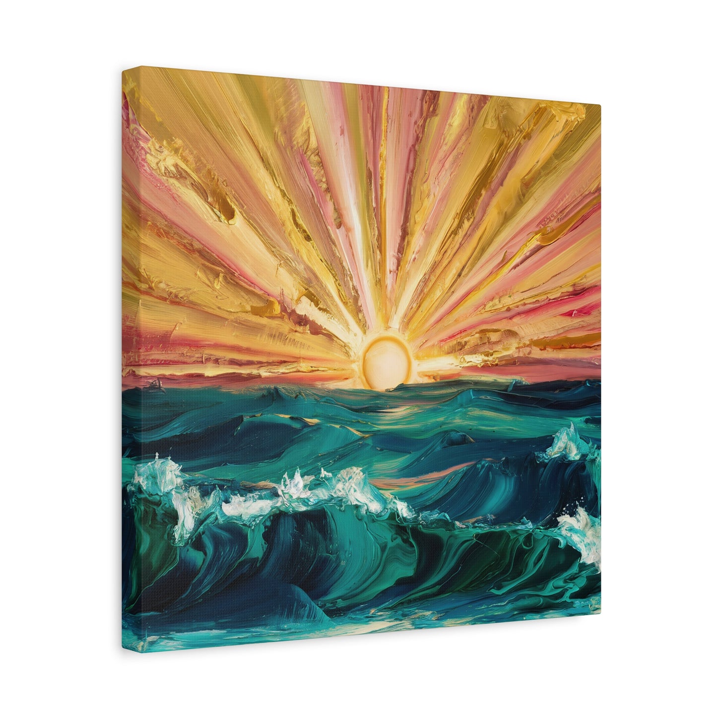Textured Oil Painting Ocean Sunrise Canvas Wall Art