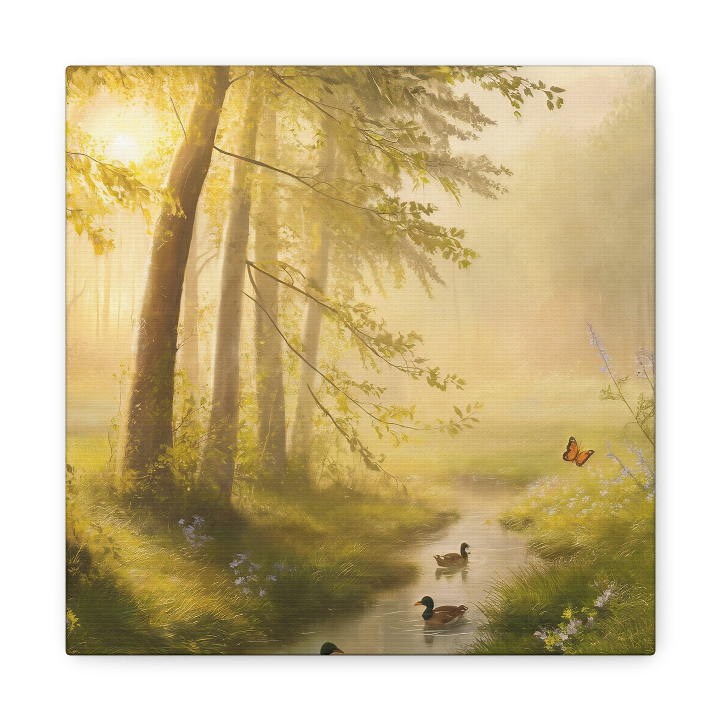 Dreamy Woodland Forest With Ducks Canvas Wall Art