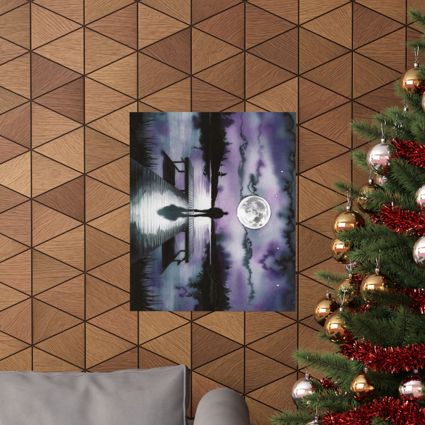 Man Looking At Moon Over A Lake Watercolor Poster