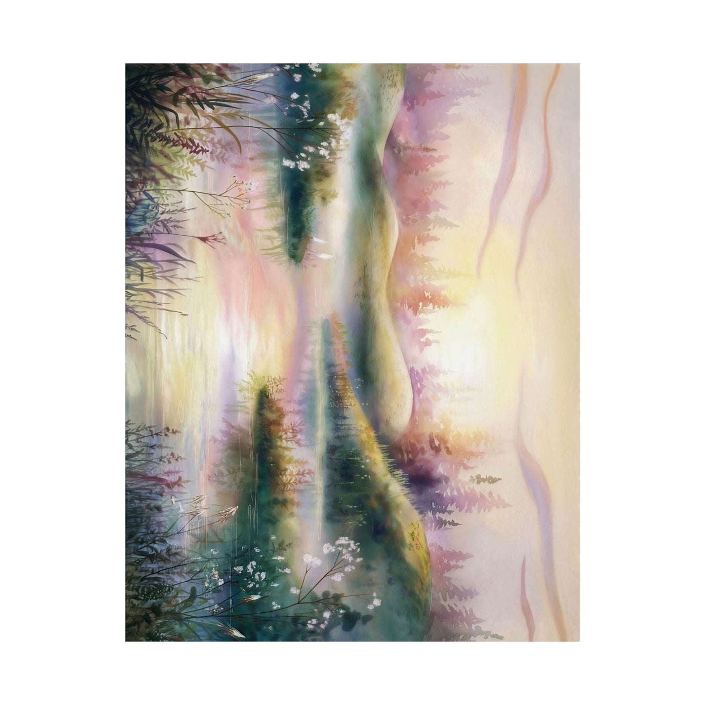 Mountain Lake Sunrise Watercolor Poster