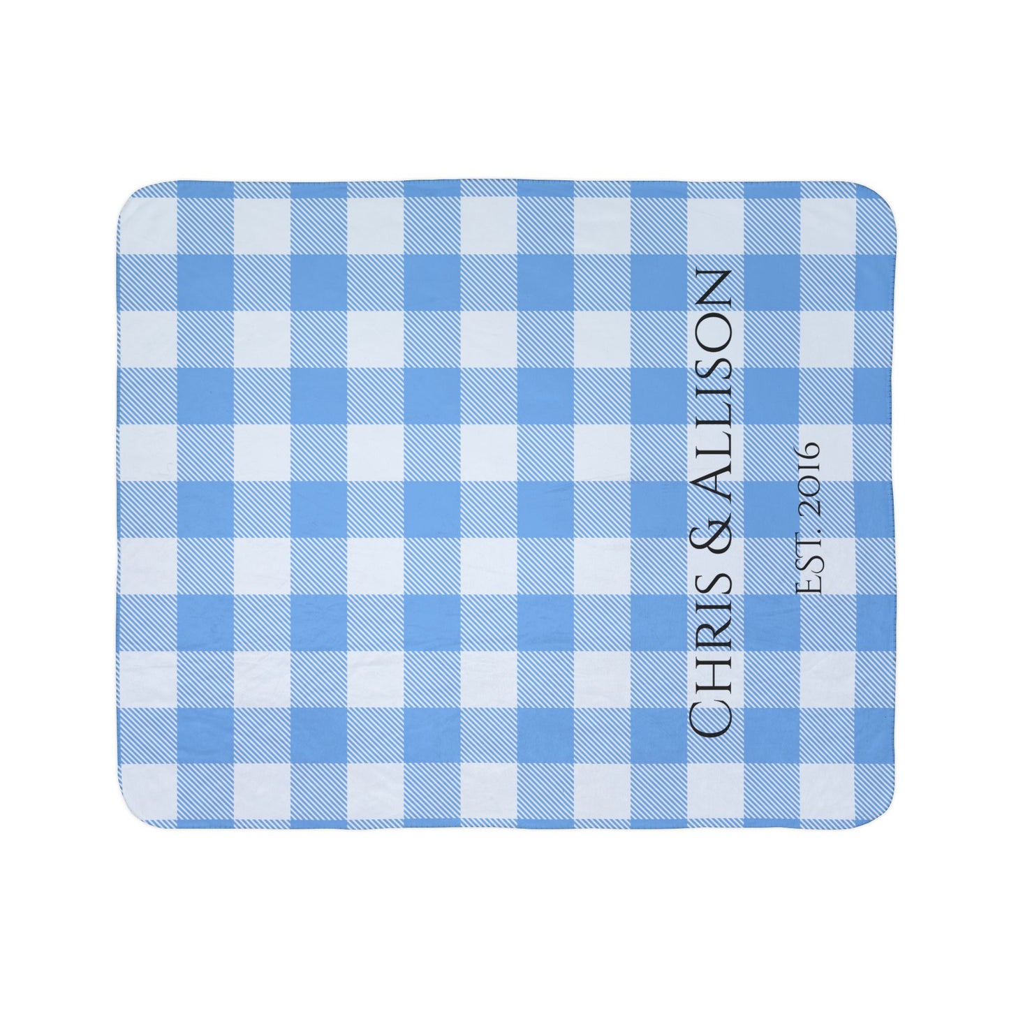 Cozy Blue Gingham Family Name Blanket