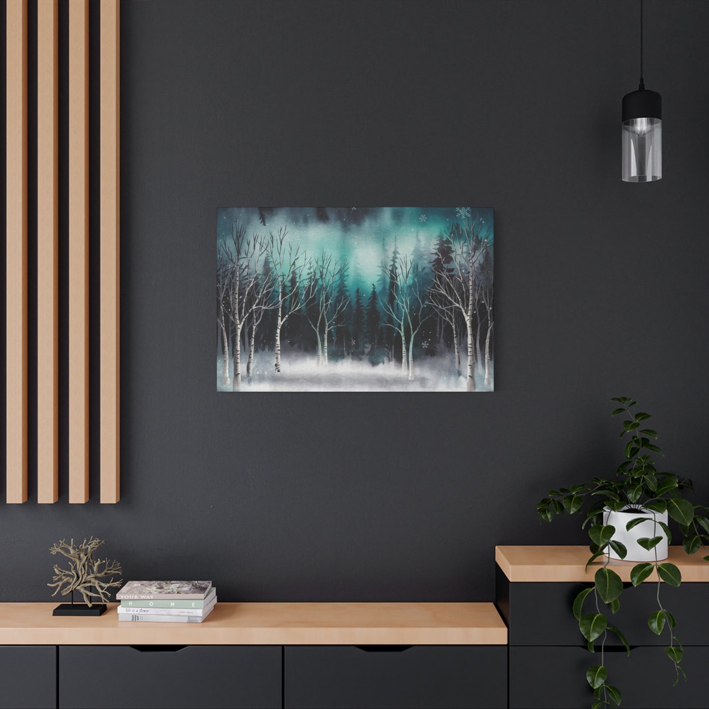 Winter Forest Snowfall Watercolor Canvas Wall Art