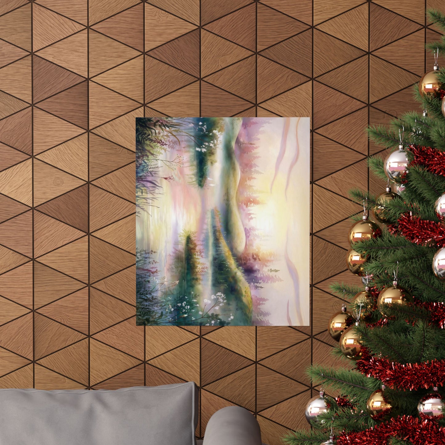 Mountain Lake Sunrise Watercolor Poster
