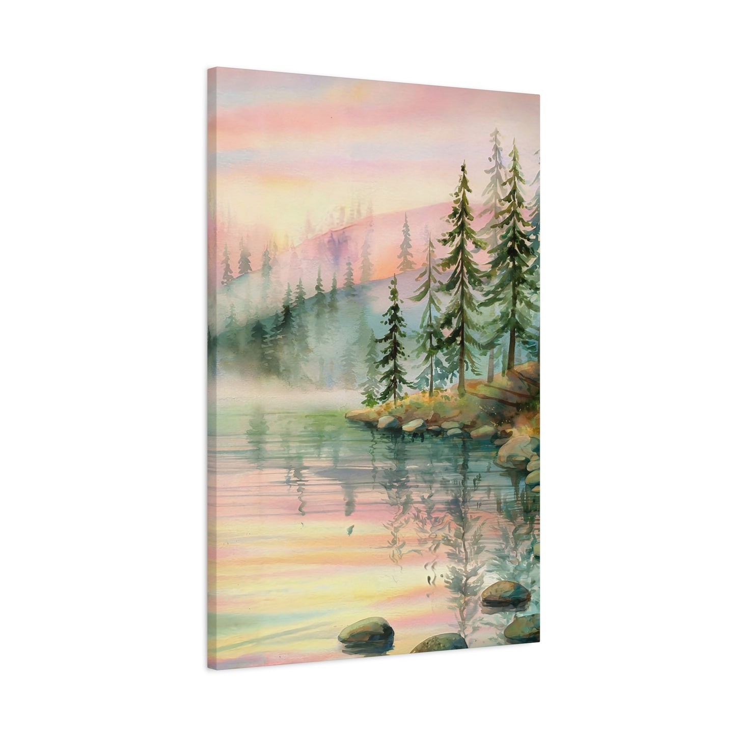 Mountain Lake With Pines Canvas Wall Art