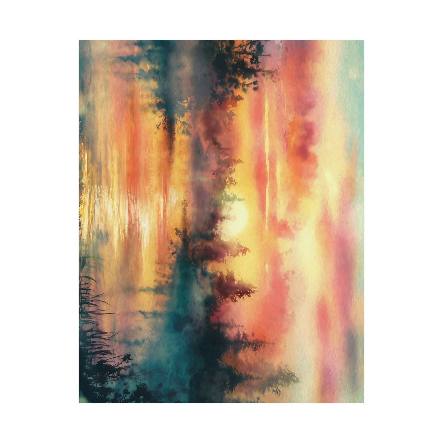 Dreamy Woodland Pond Sunset Poster