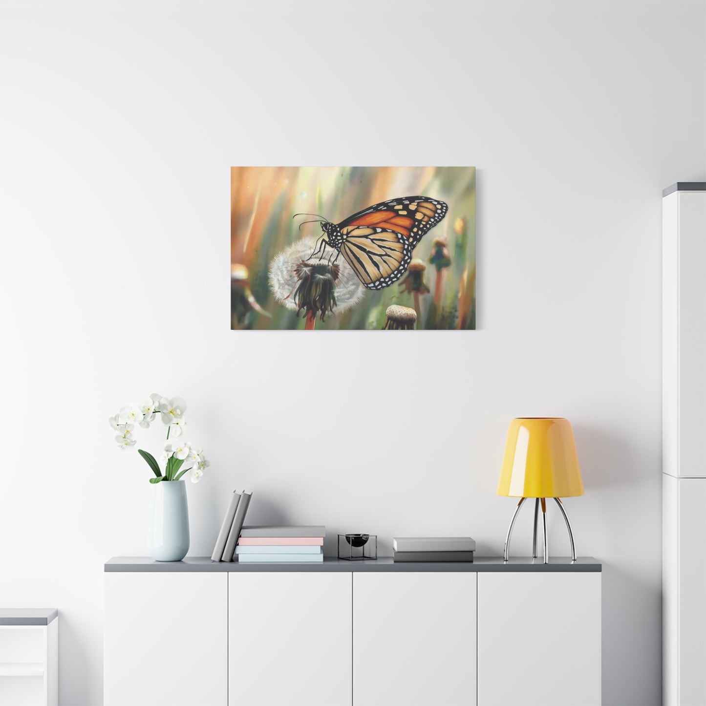 Monarch Butterfly On Dandelion Watercolor Canvas Wall Art