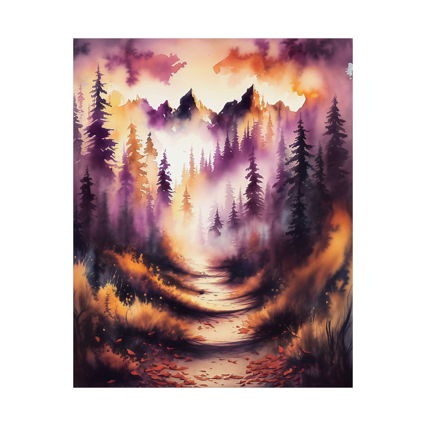 Misty Mountain Path With Pines Poster