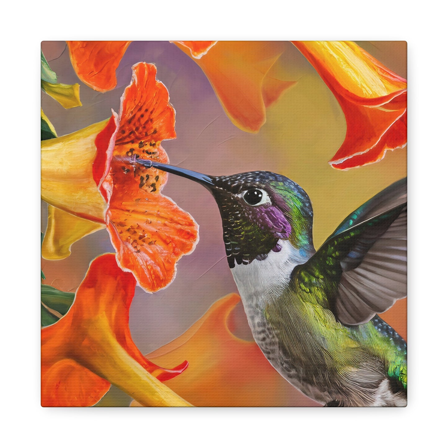 Hummingbird With Flowers Canvas Wall Art