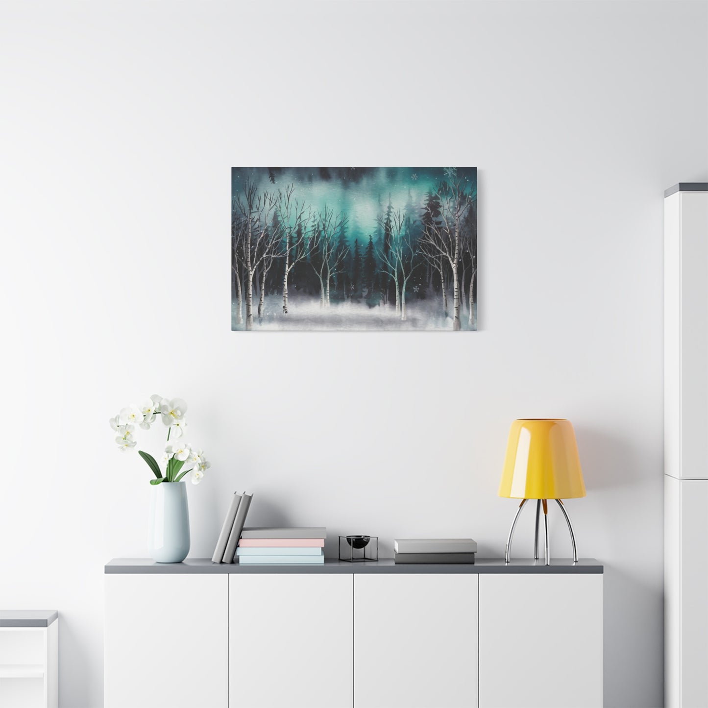 Winter Forest Snowfall Watercolor Canvas Wall Art