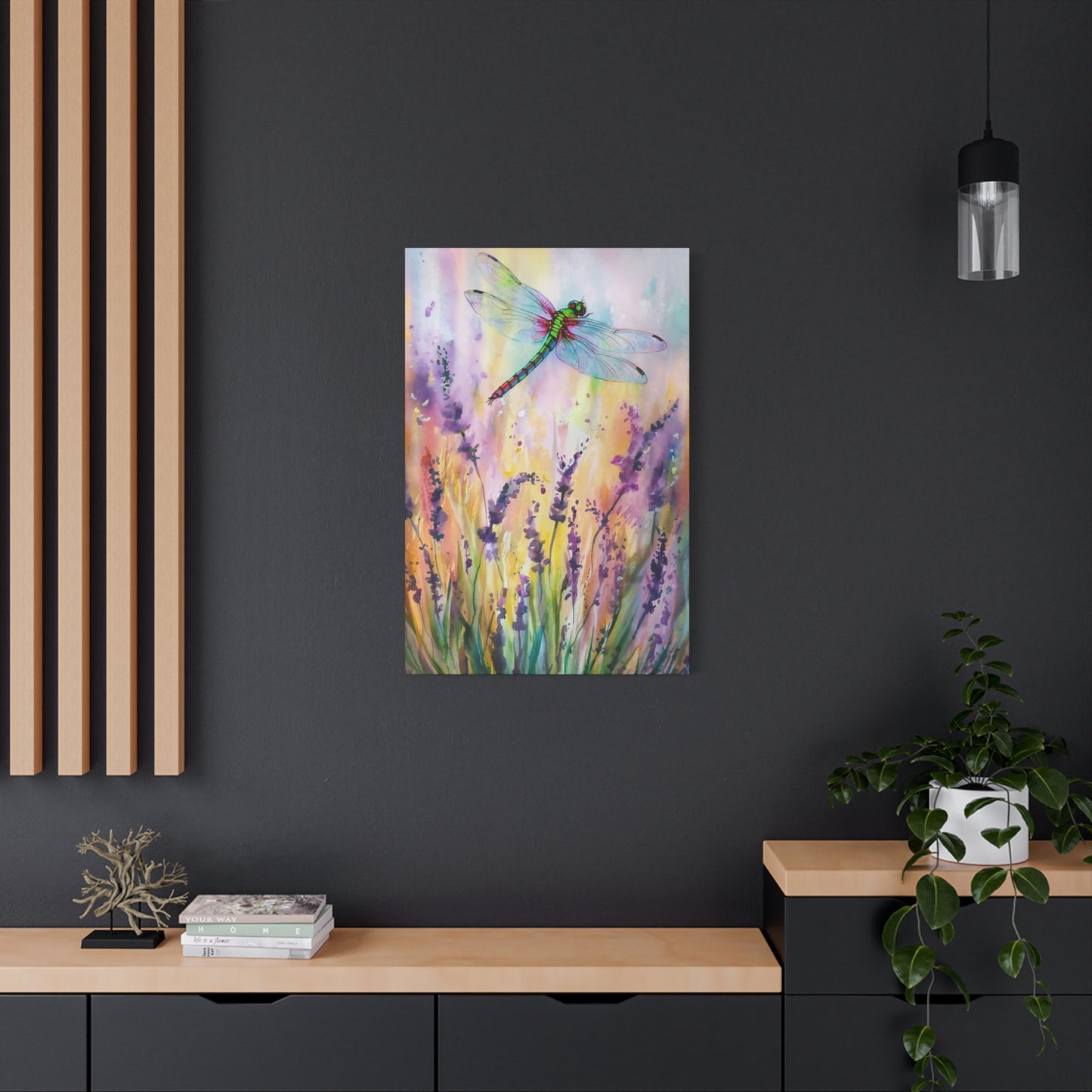 Flowers With Dragonfly Canvas Wall Art