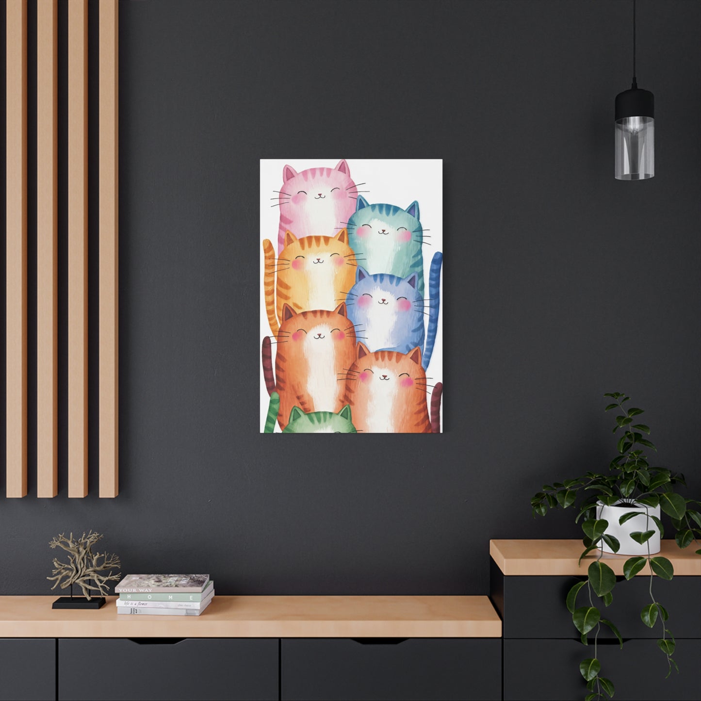 Stacked Cats Canvas Wall Art