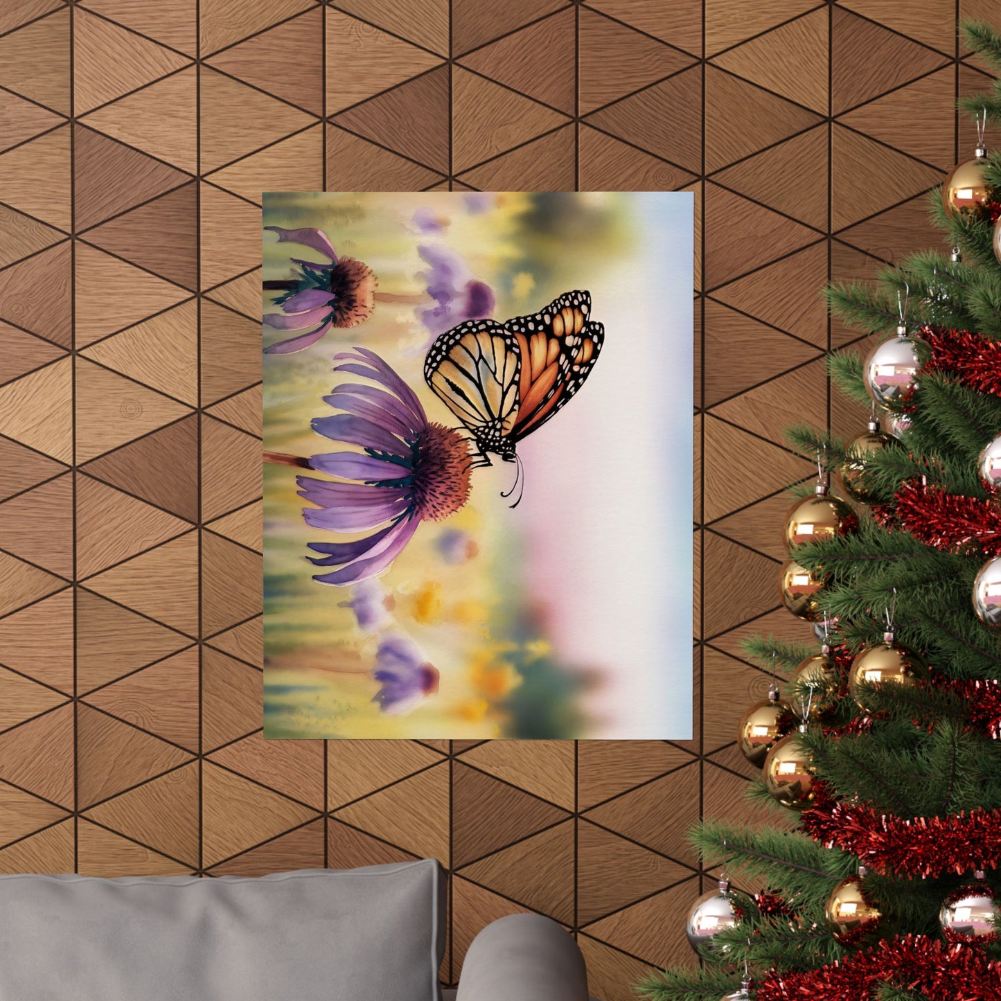 Butterfly On Coneflower Watercolor Poster