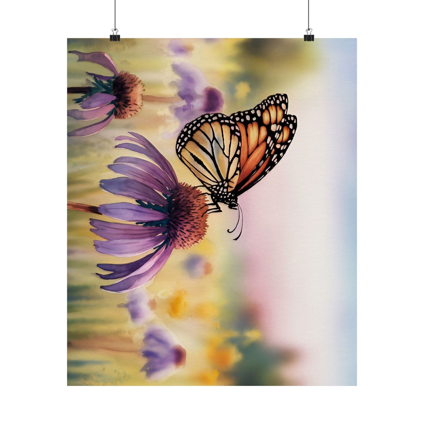 Butterfly On Coneflower Watercolor Poster