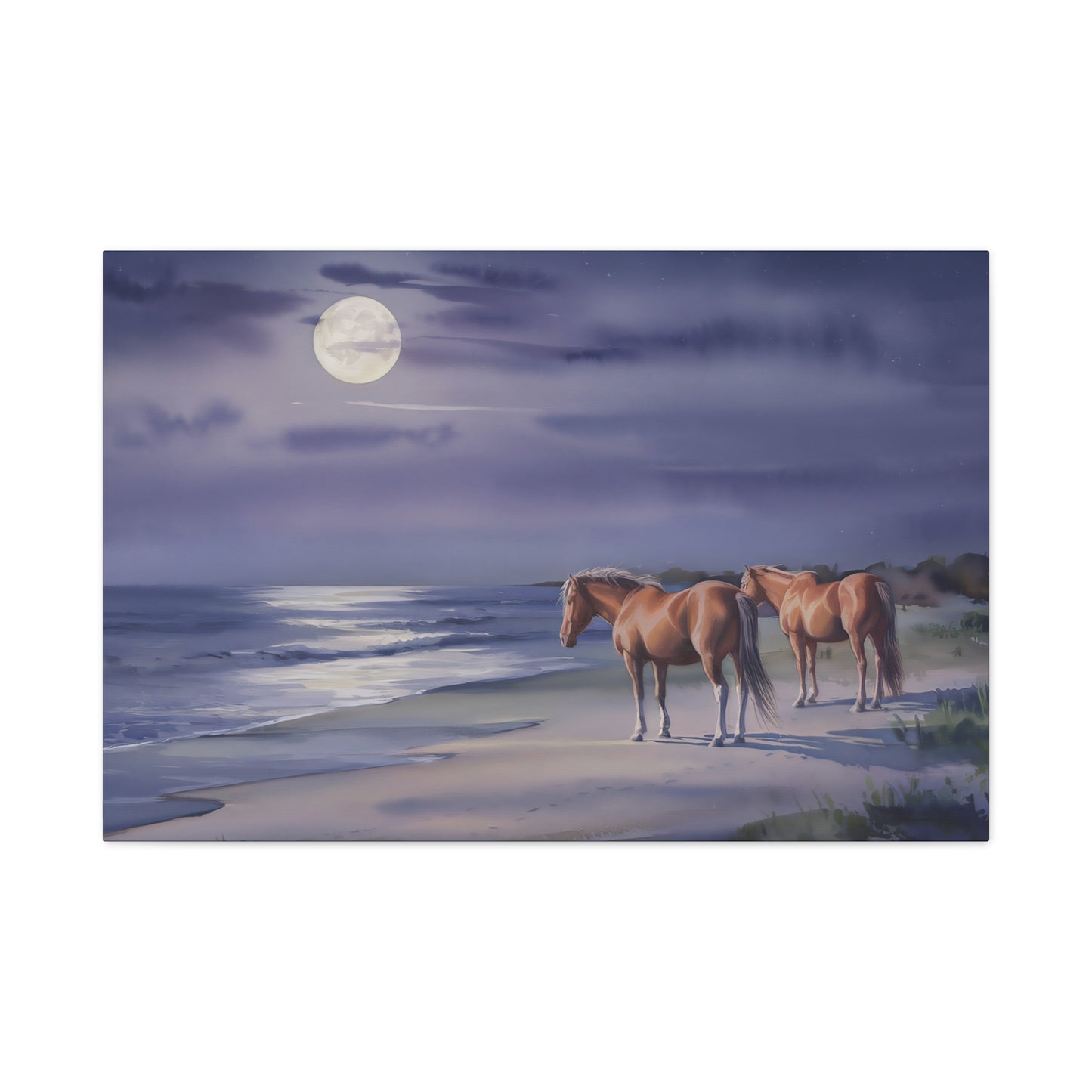 Horses by the Moonlight Canvas Wall Art