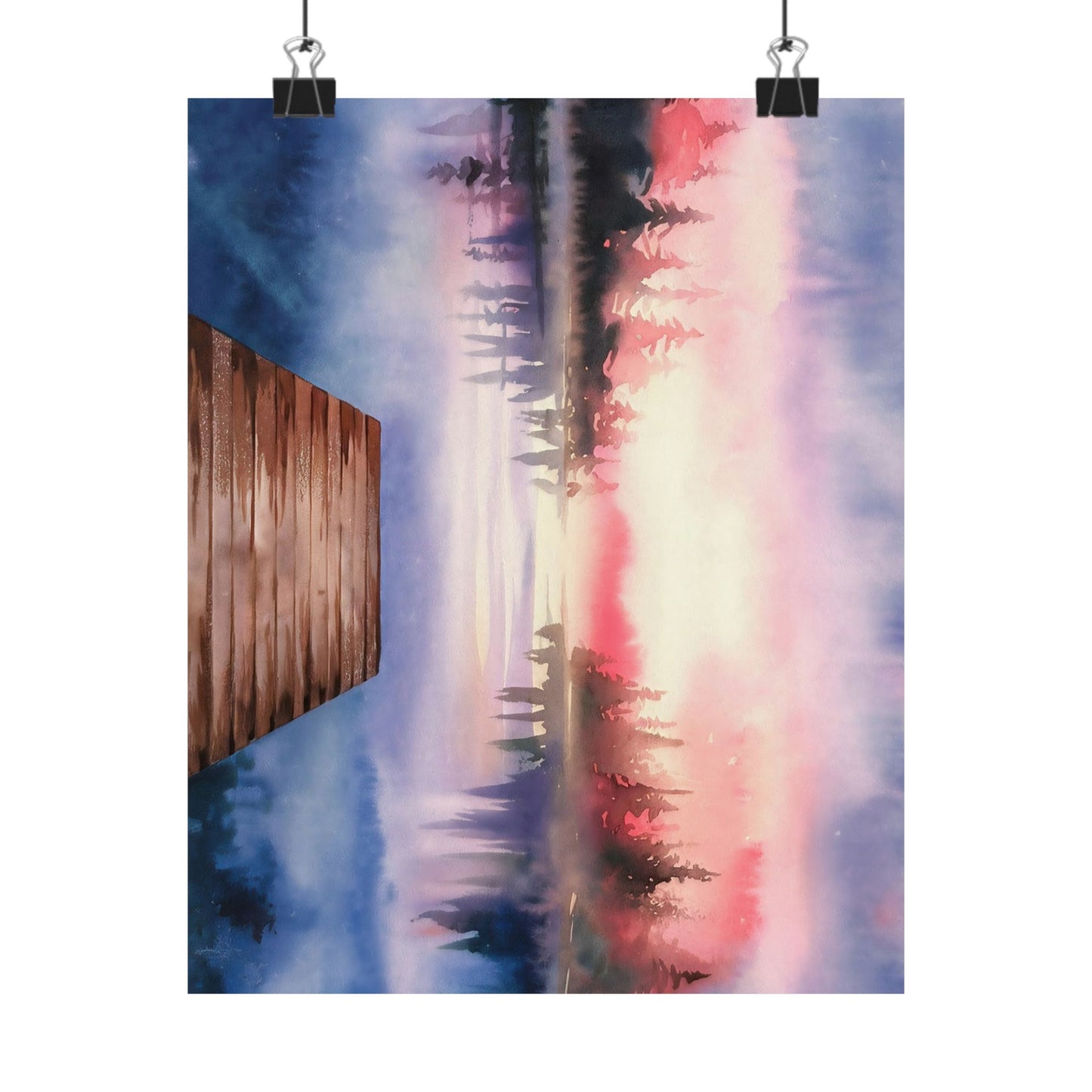 Mountain Lake Dock Watercolor Poster