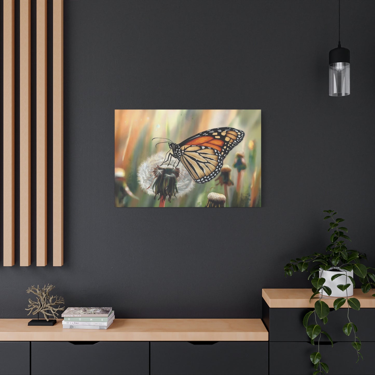 Monarch Butterfly On Dandelion Watercolor Canvas Wall Art