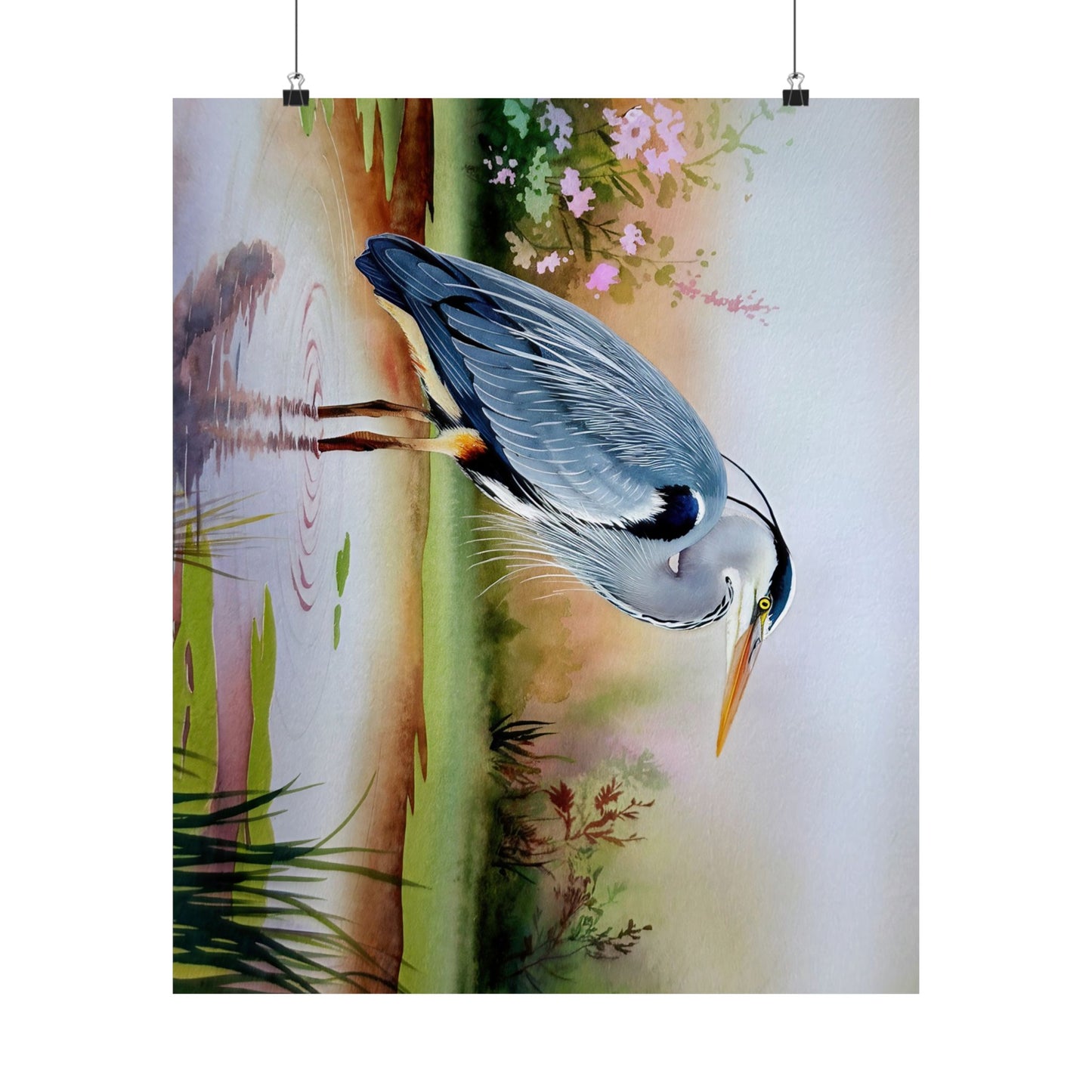 Blue Heron Standing In Water Watercolor Poster