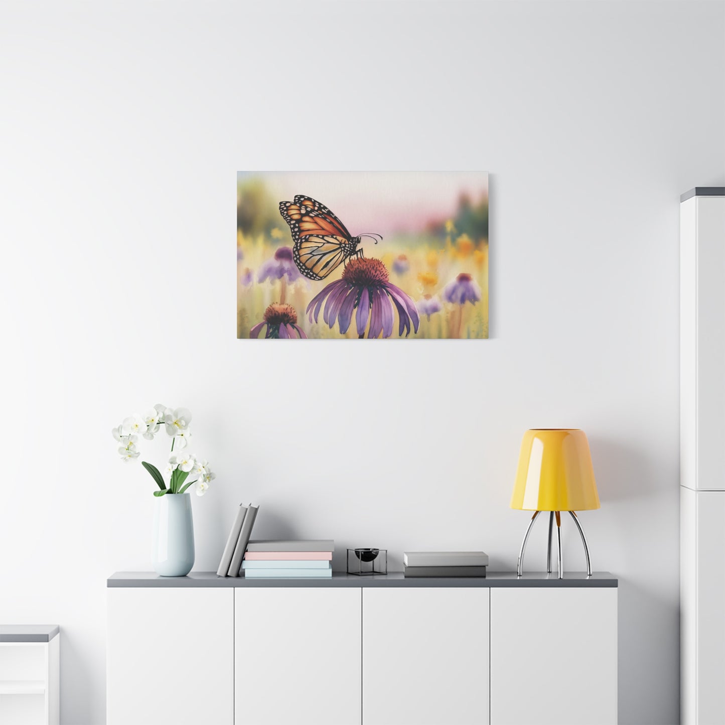 Butterfly On Coneflower Watercolor Canvas Wall Art