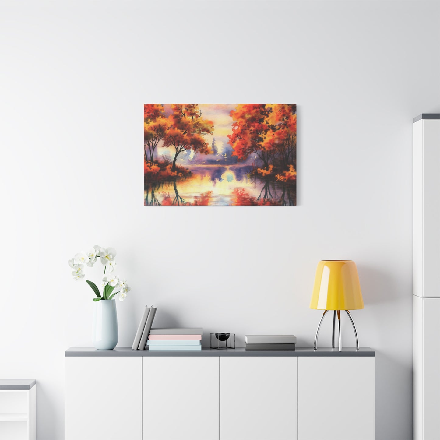 Fall Pond Watercolor Canvas Wall Art