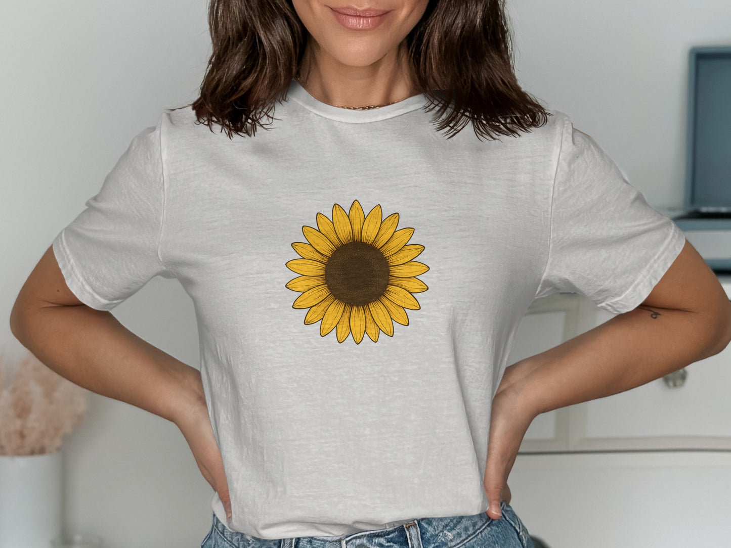 Sunflower Graphic Printed on White T-Shirt product type