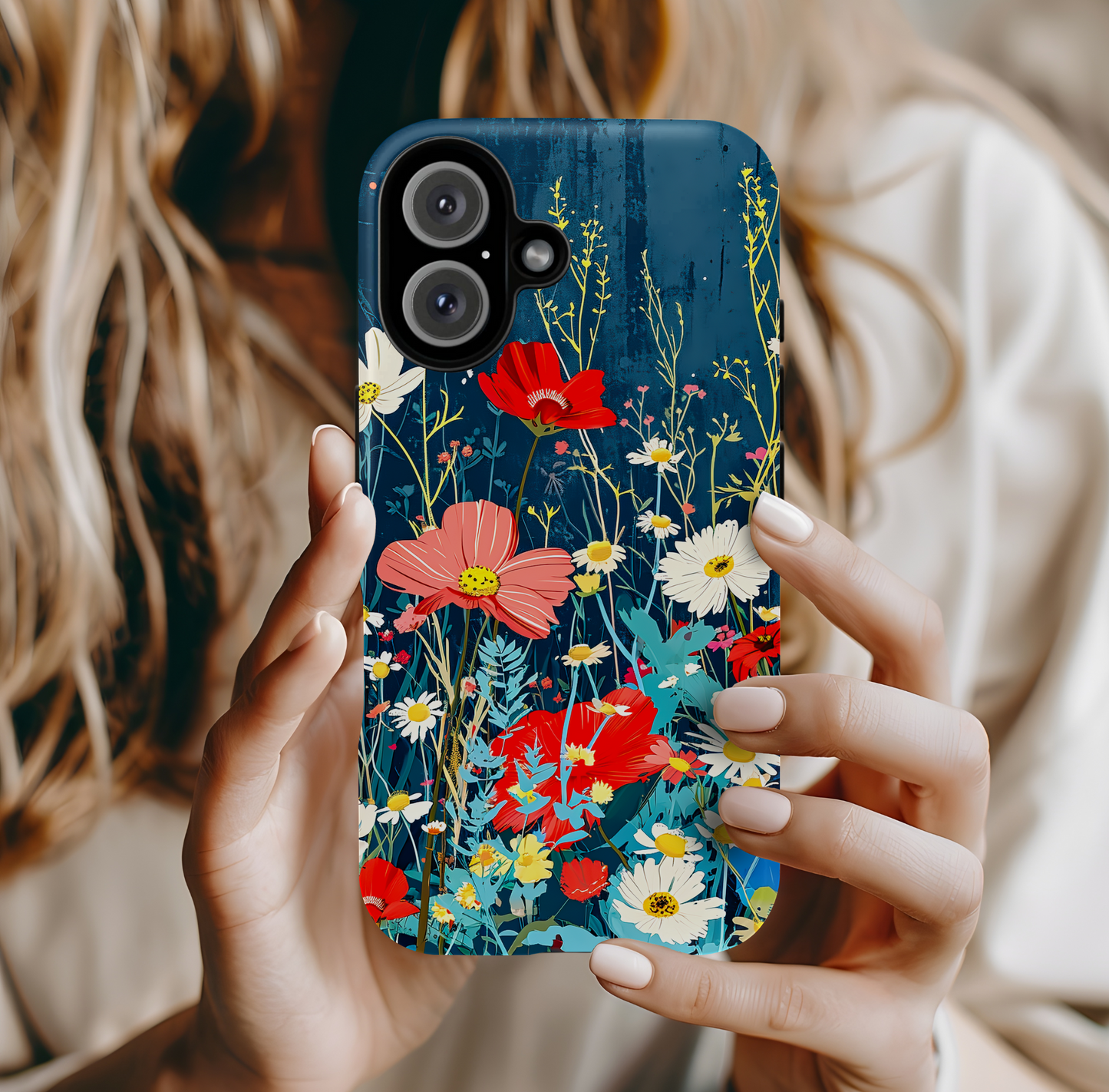 Midnight Garden Poppies & Daisies Phone Case