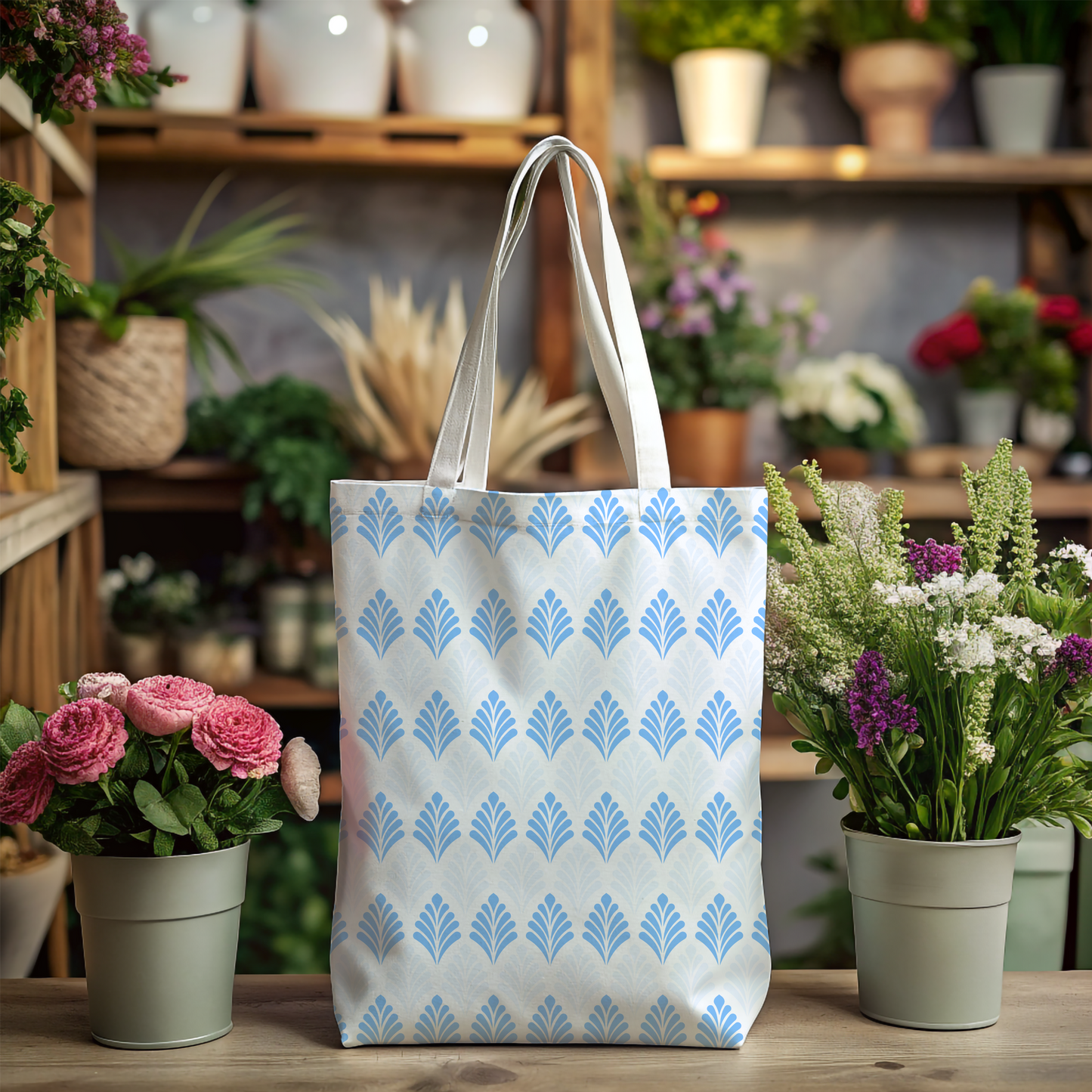 Morning Frost Leaf Pattern Tote Bag