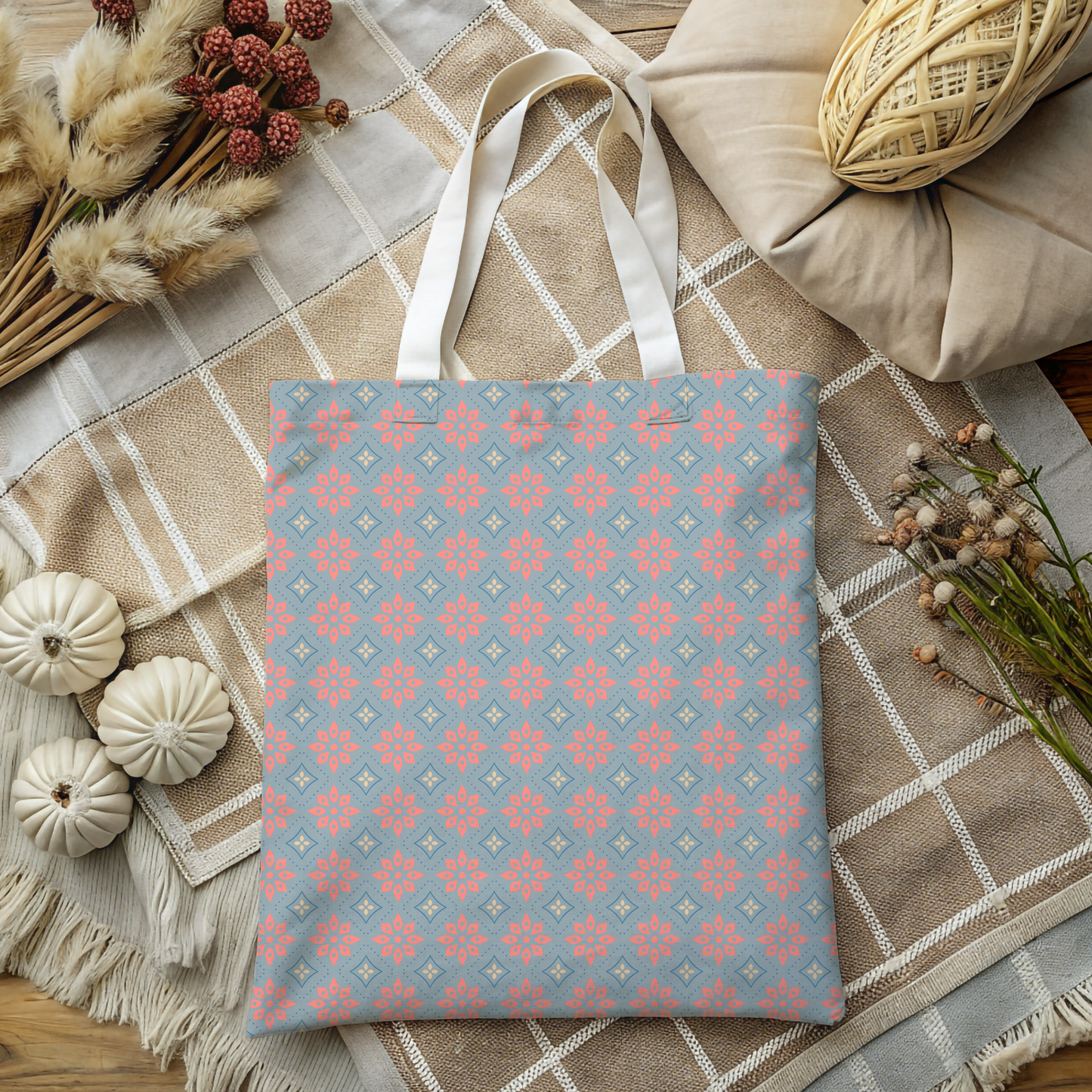 Gray & Coral Dots Canvas Tote Bag
